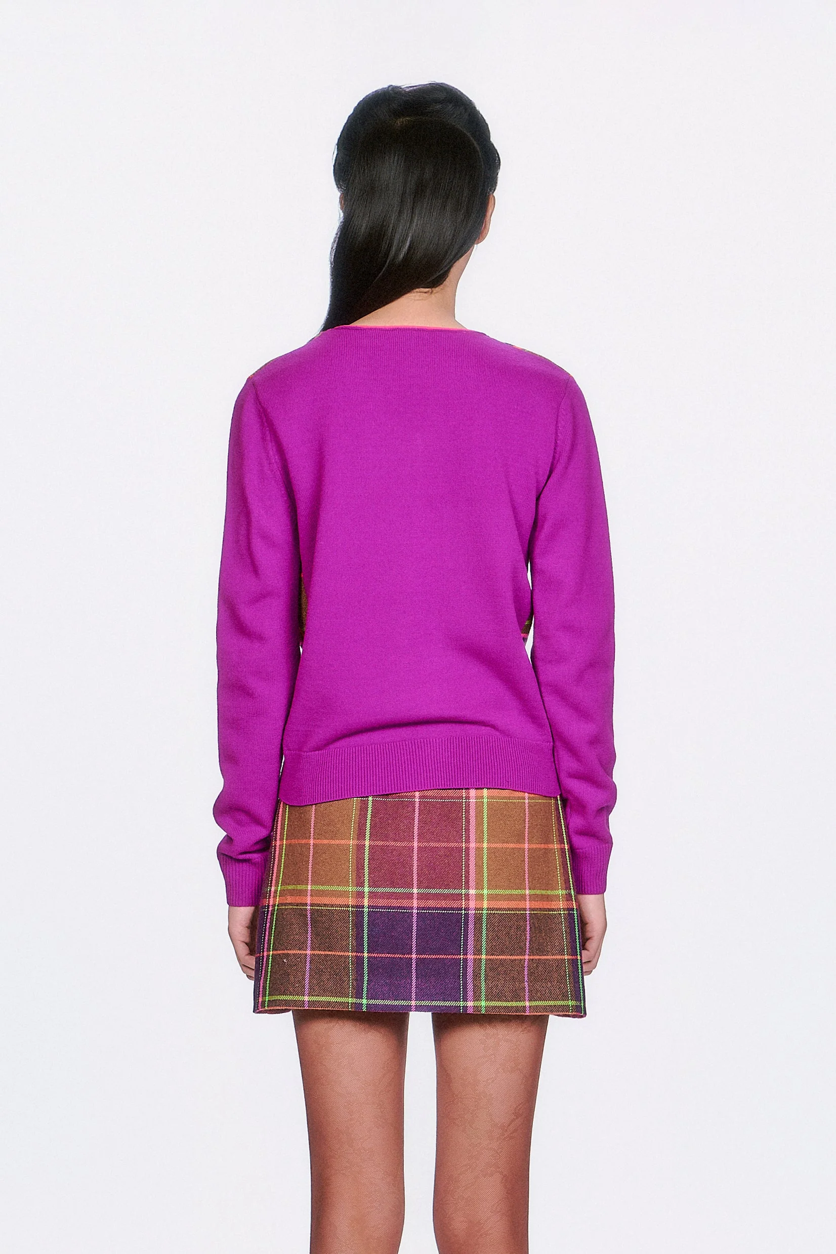 Plaid Cardigan - Magenta