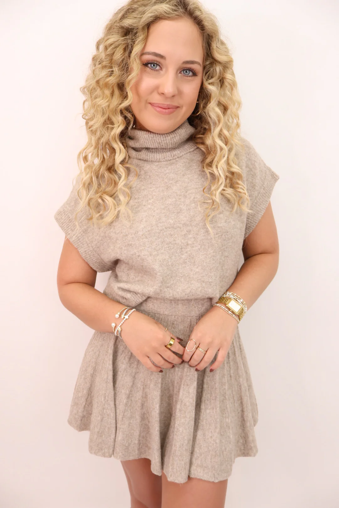 Sweater Mini Skirt Set - Taupe