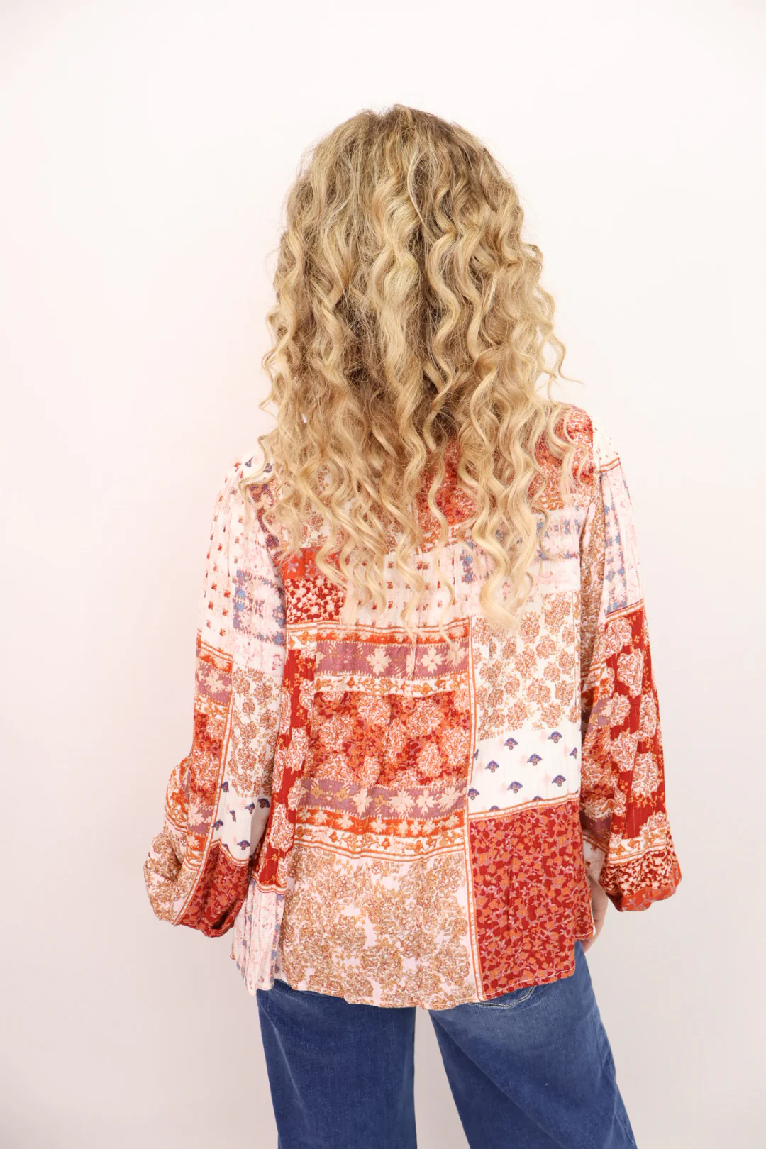 Rust Patchwork Print Top