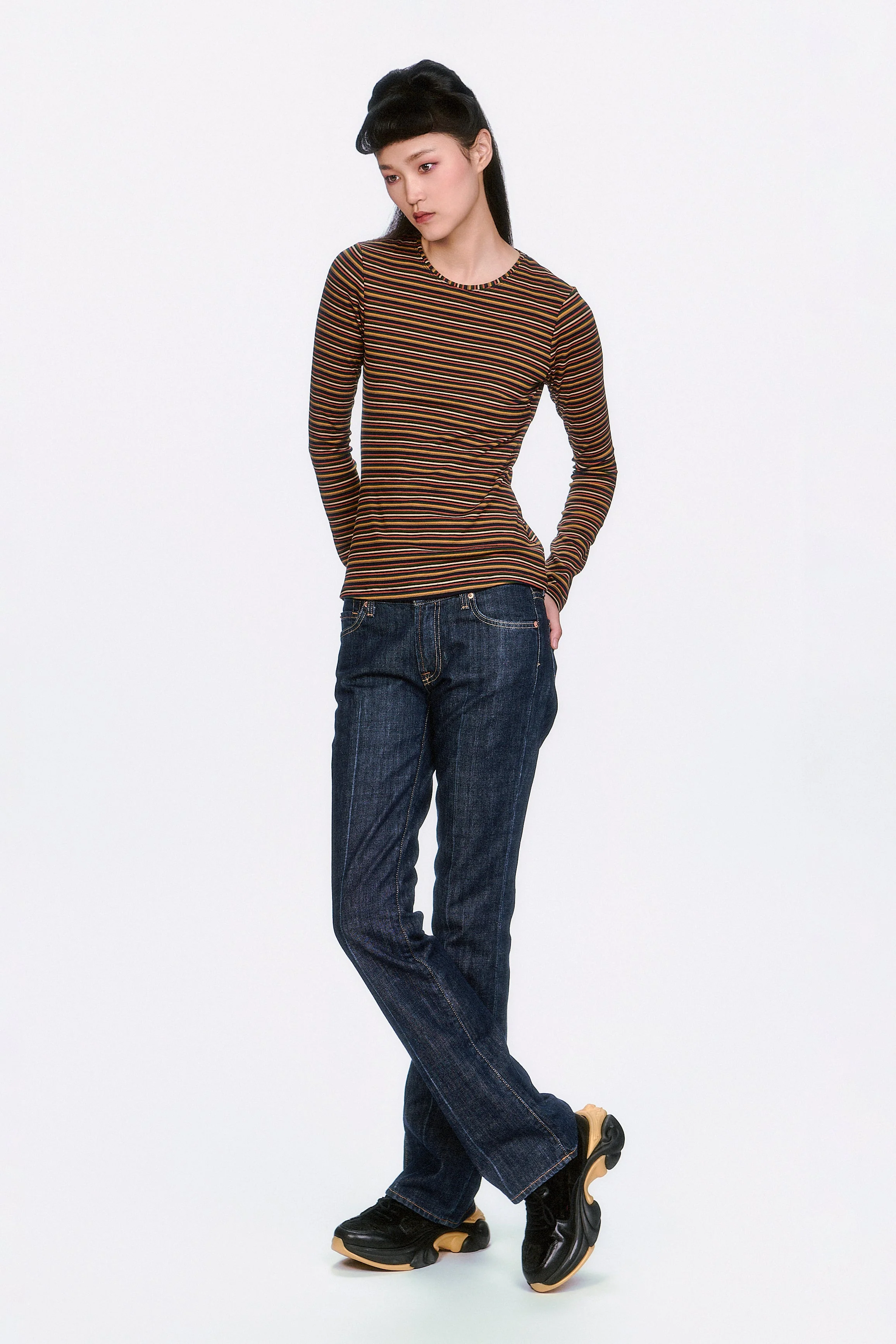 Venetian Stripe Long Sleeve Top - Caramel