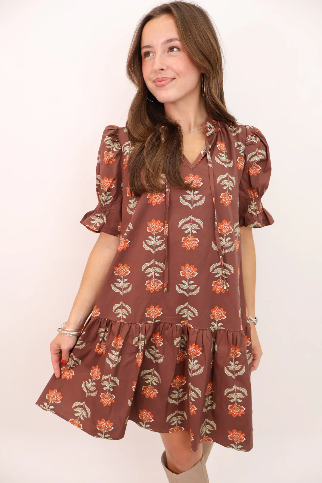 Brown Floral Dress