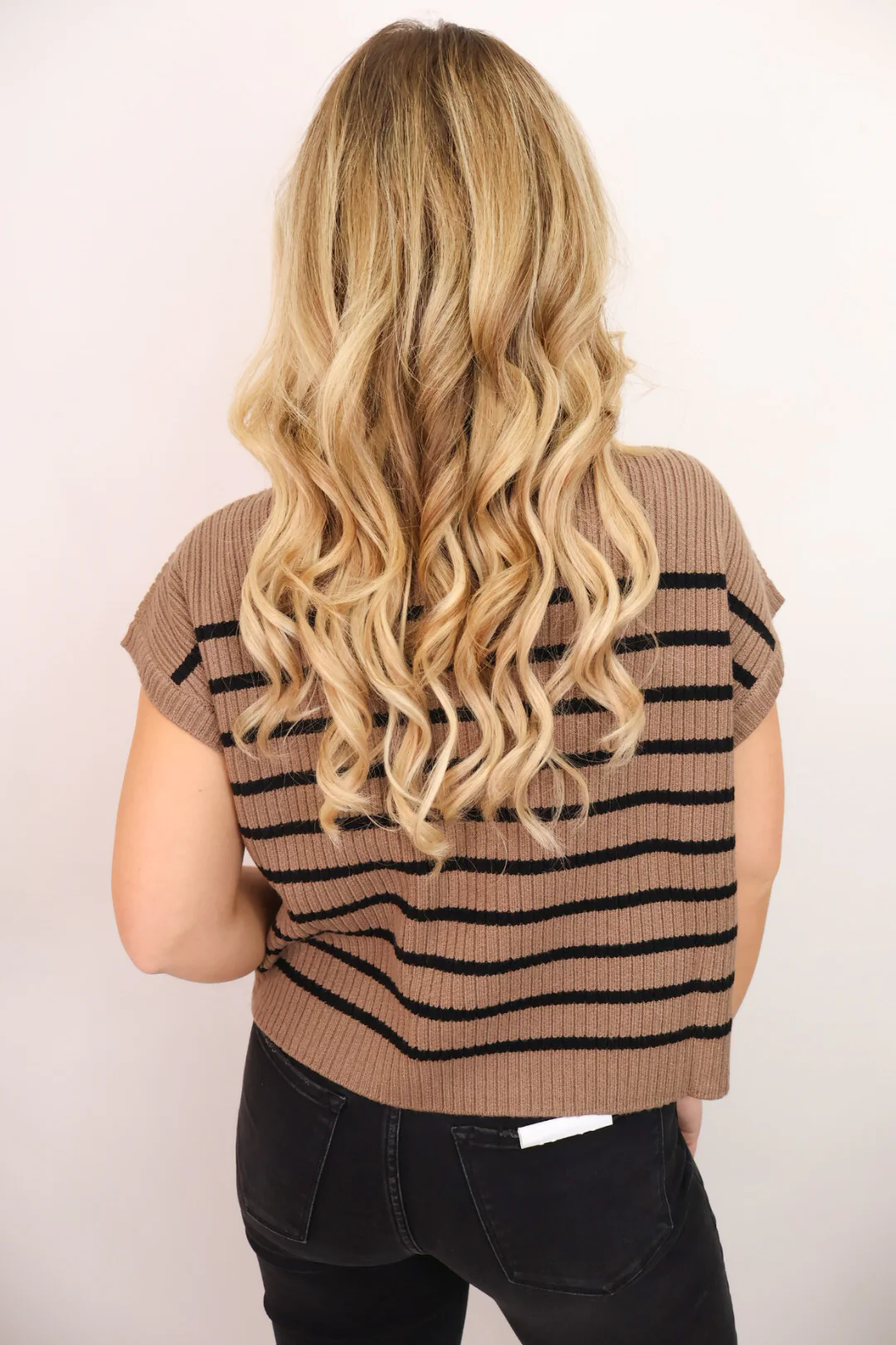 Striped Mock Neck Sweater - Mocha Black