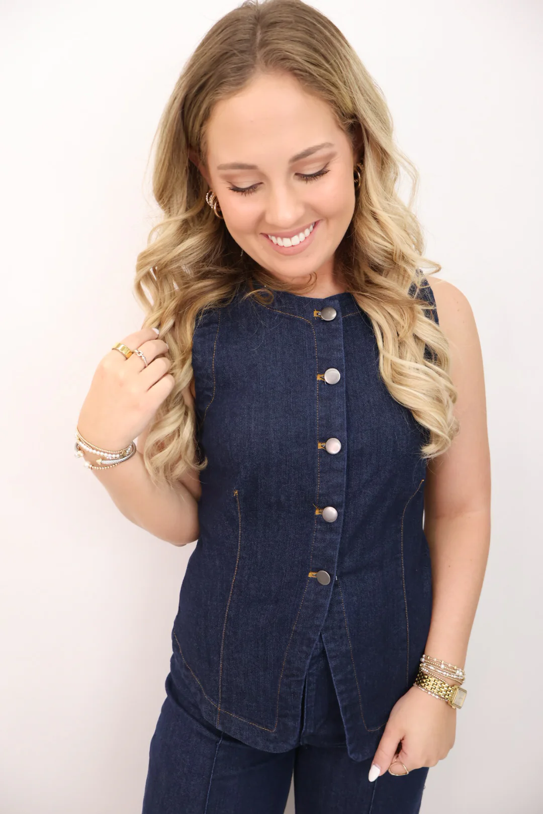 Dark Denim Vest and Pants Set