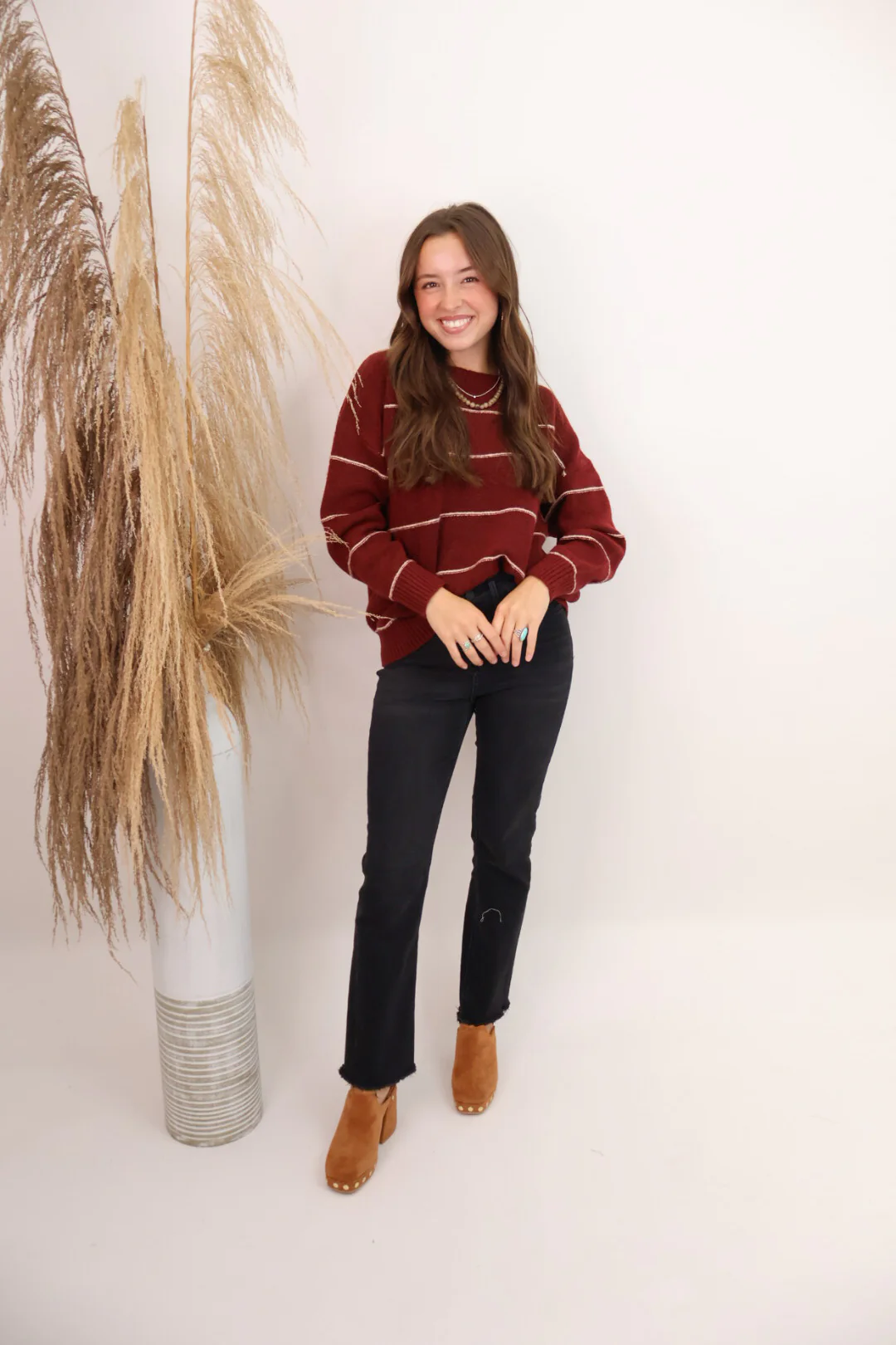 Oversized Burgundy Striped Sweater