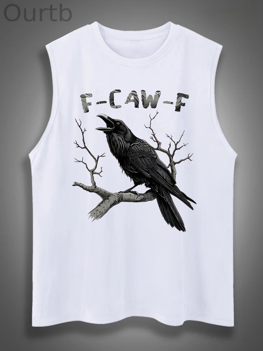 F-Caw-F Crow Print Cotton Sleeveless Tank Tops