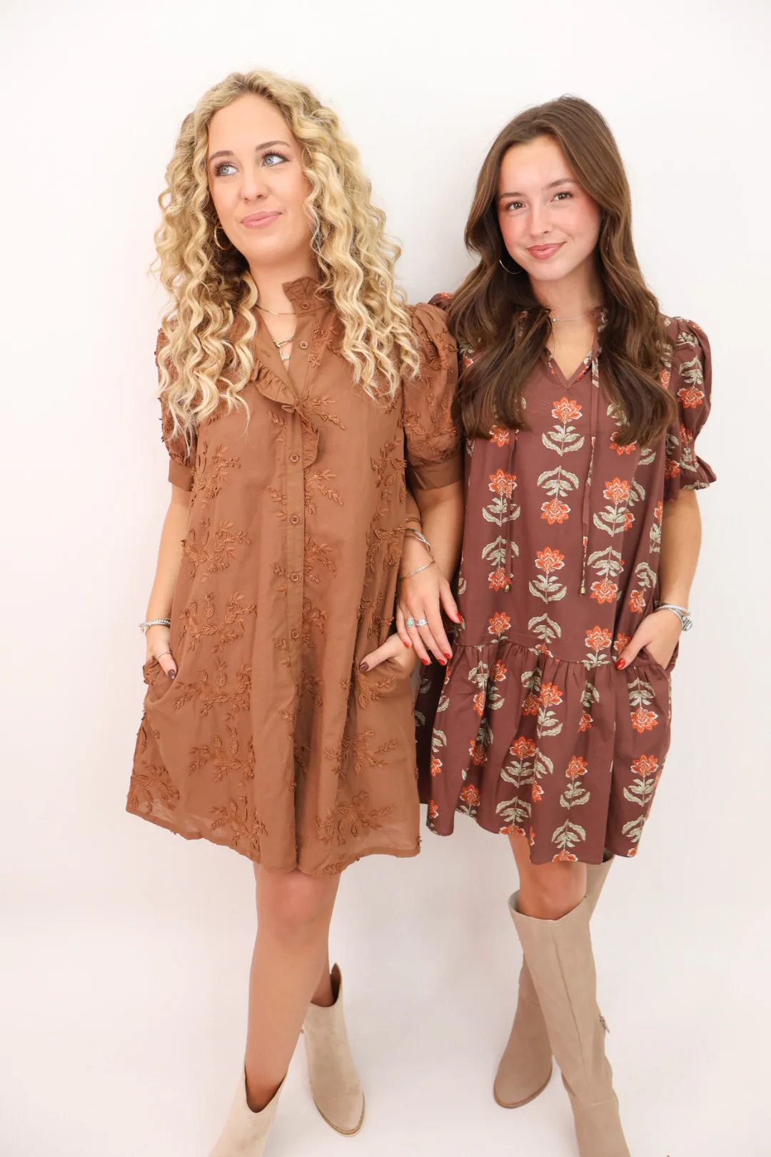 Embroidered Fall Dress - Mocha Brown