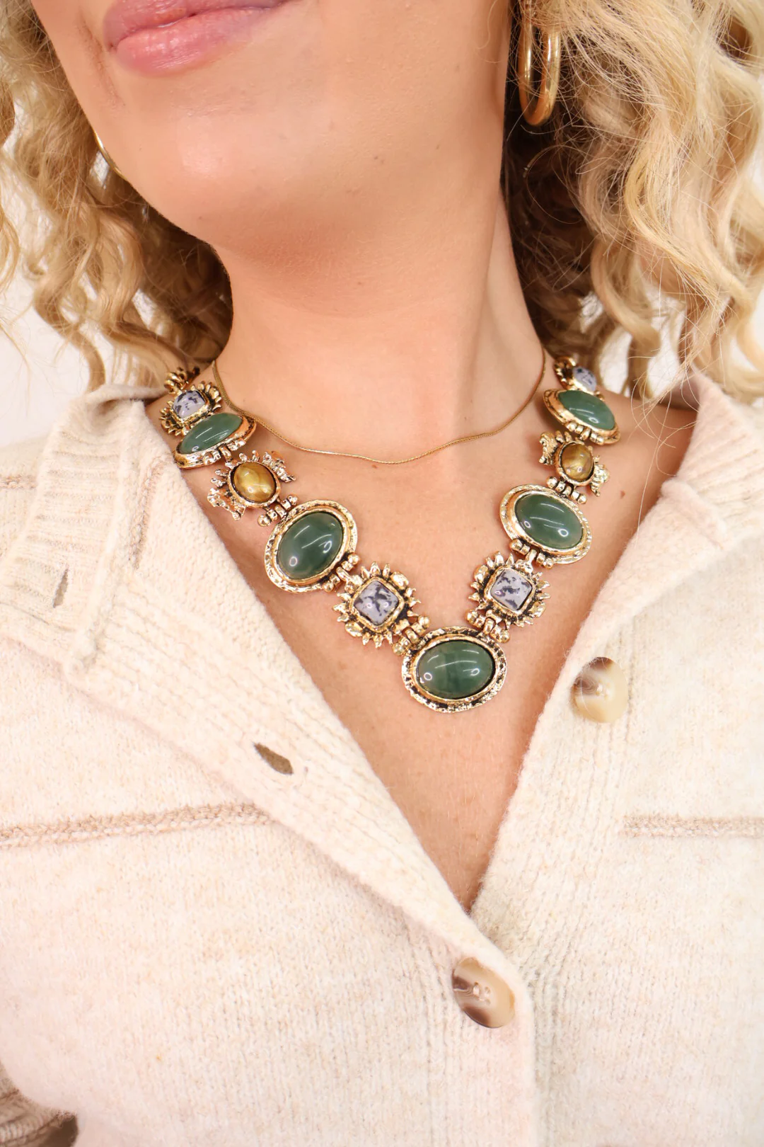 Green Gemstone Statement Necklace