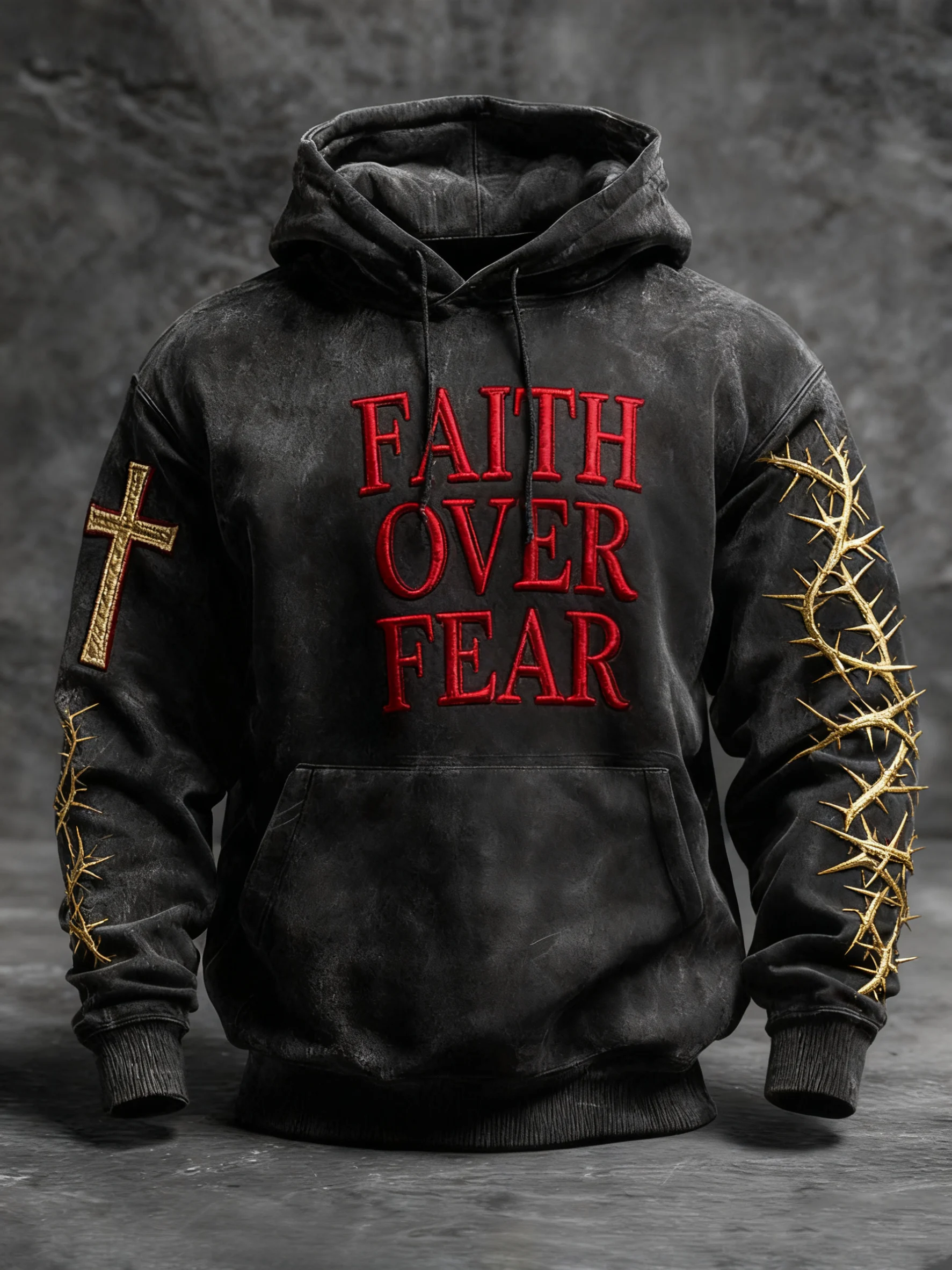 Men's Vintage Cross Faith Over Fear Print Hoodie