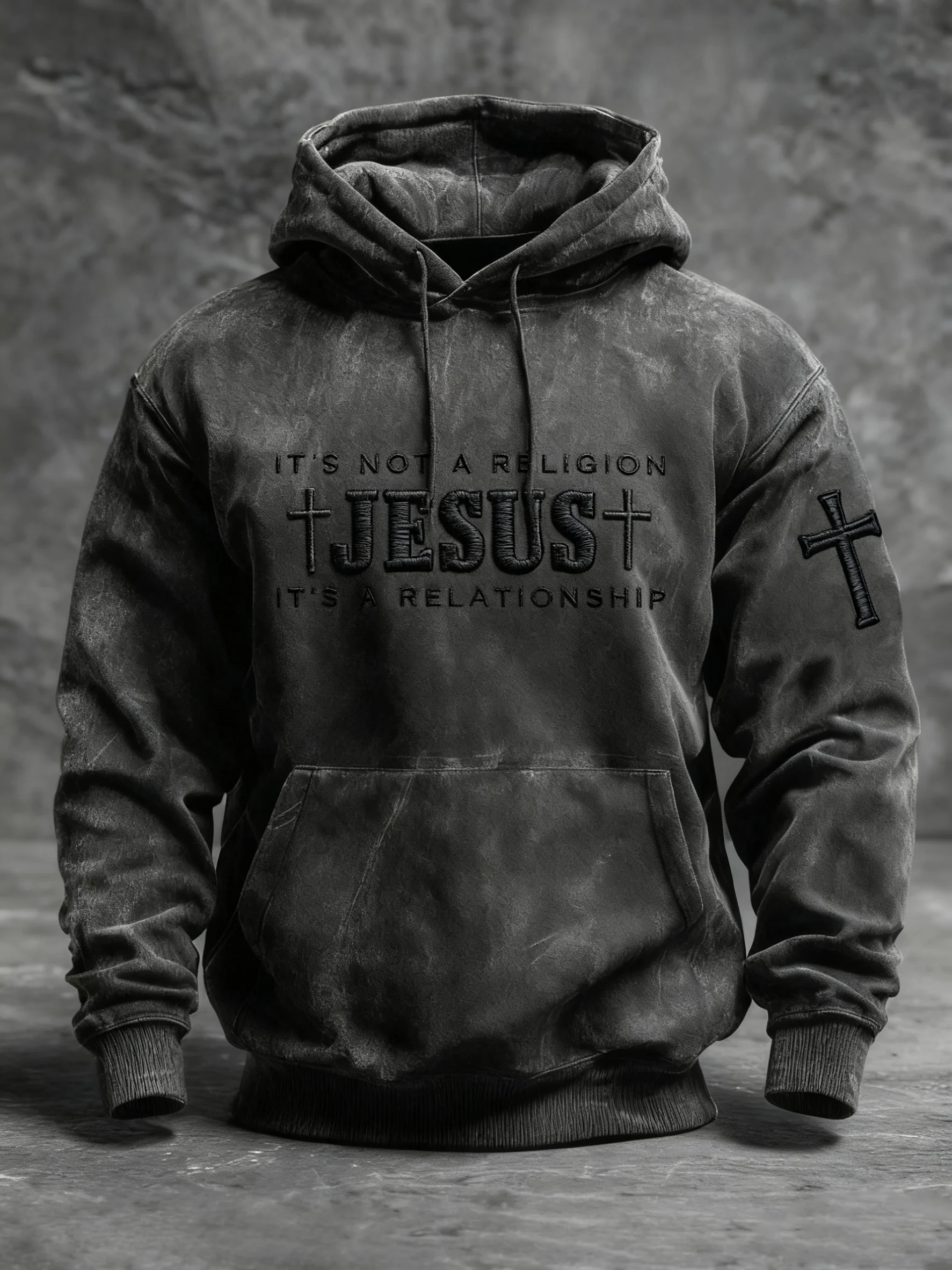 Men's Casual Faith Cross Printed Long Sleeve Hooded Sweatshirt