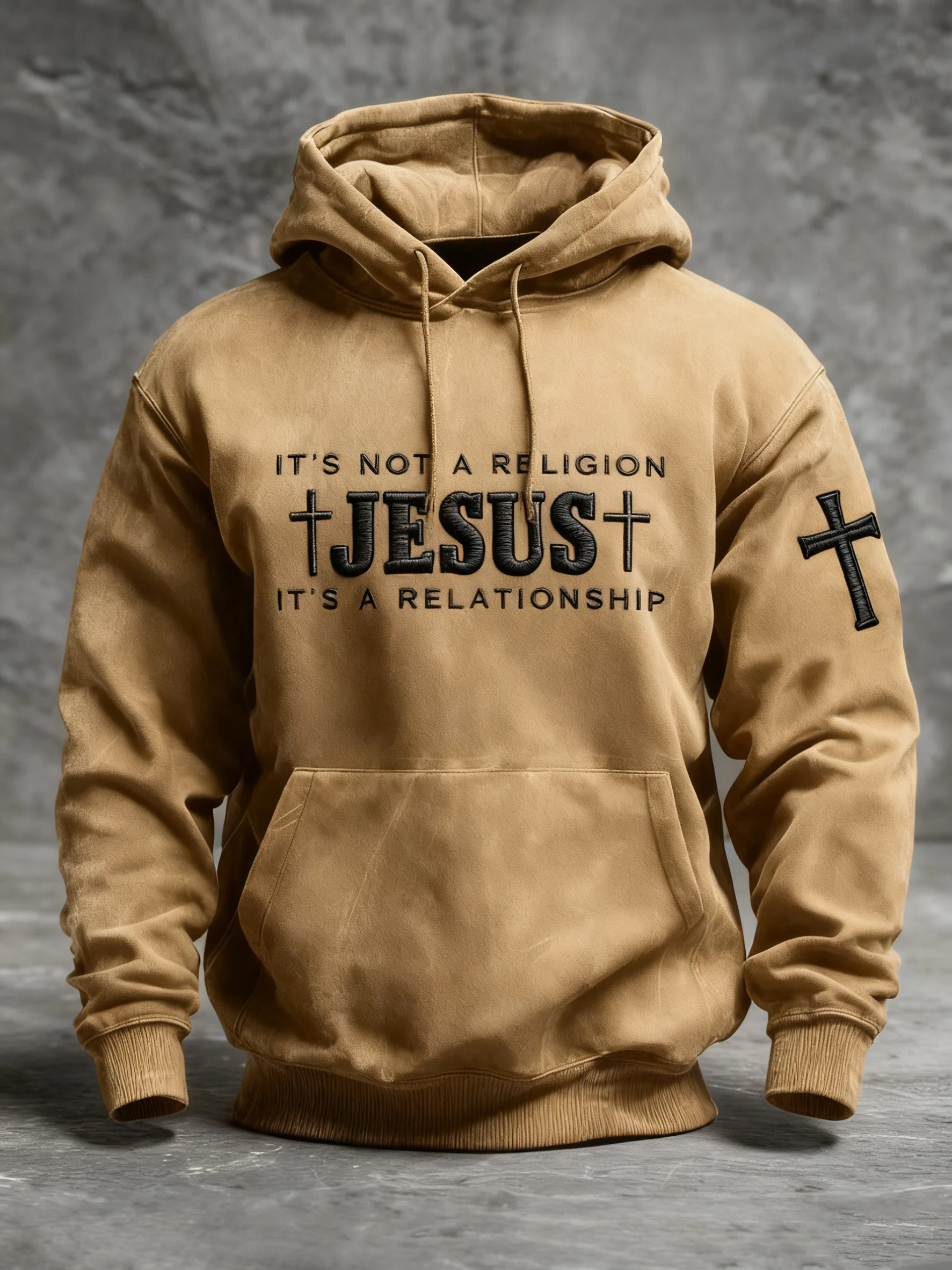 Men's Casual Faith Cross Printed Long Sleeve Hooded Sweatshirt