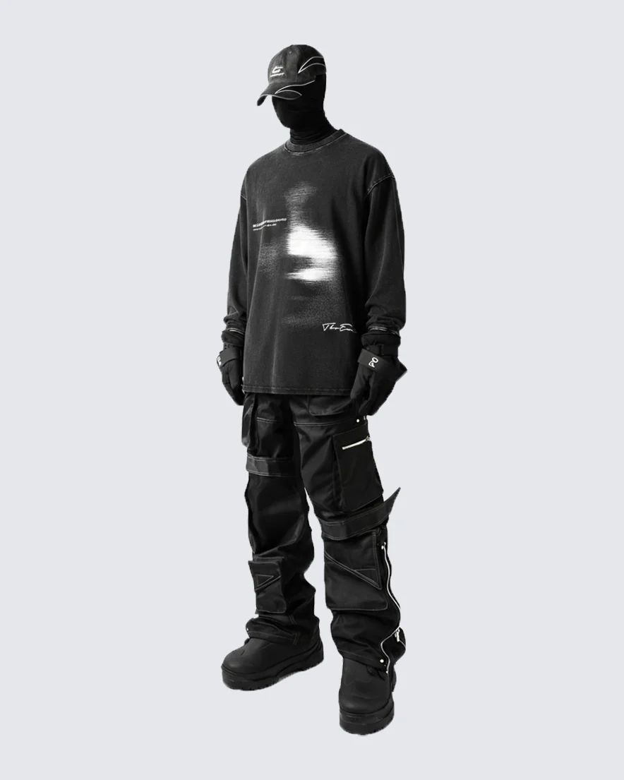 Blurred Figure Print Long Sleeve T-shirt