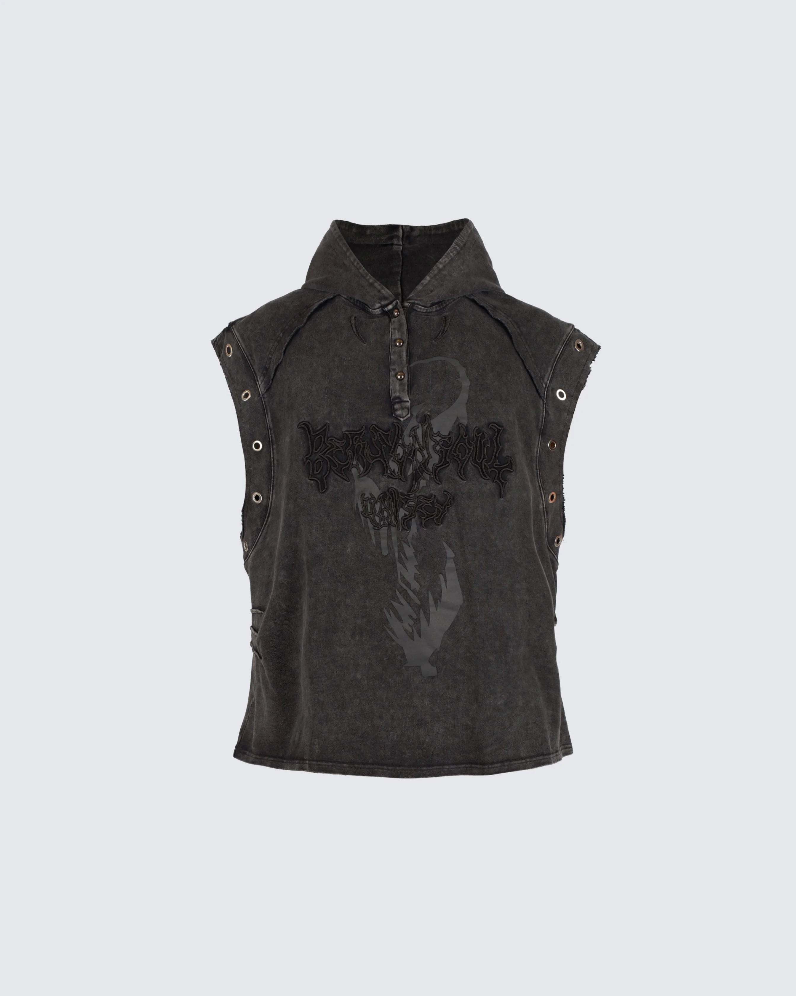 Gothic Distressed Sleeveless Hoodie Vest