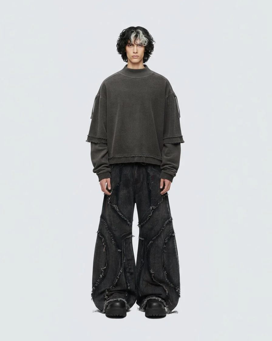 KIIKIO Patchwork Distressed Sweatshirt