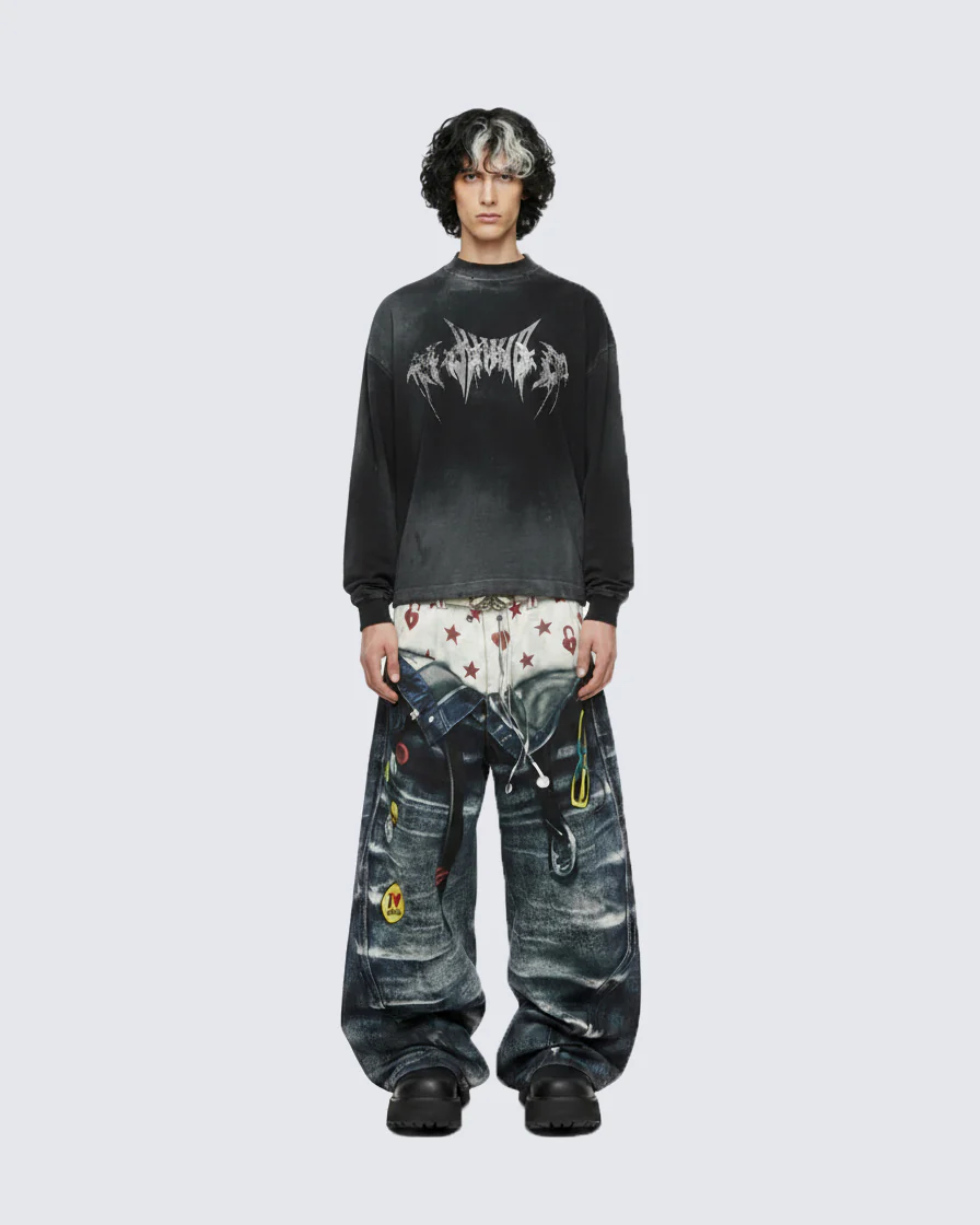 KIIKIO Vintage Washed Graphic Long-Sleeve Tee