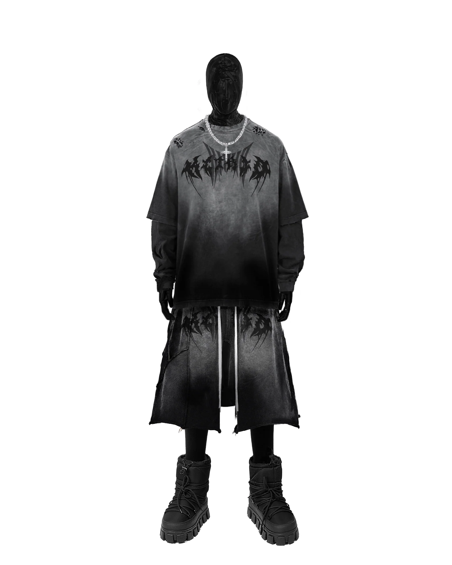 KIIKIO Gothic Logo Distressed Oversized T-Shirt