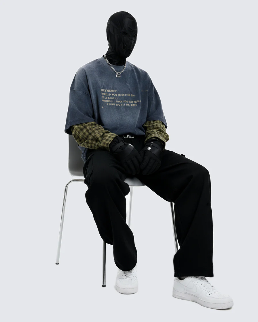 Mock Two-piece Retro Letter Printed Long Sleeve T-shirt