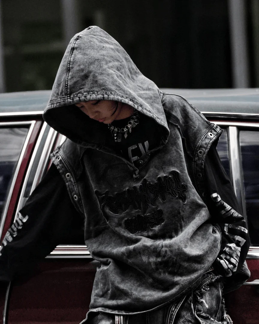 Gothic Distressed Sleeveless Hoodie Vest