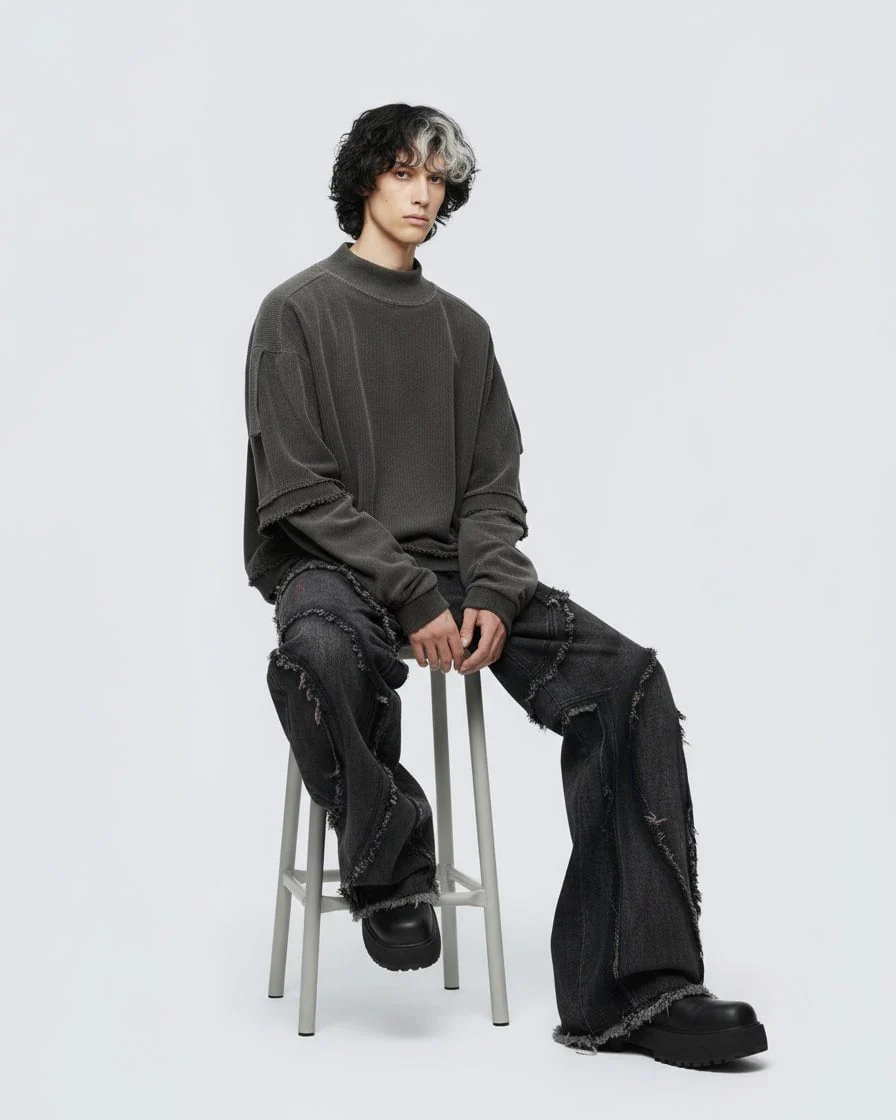 KIIKIO Patchwork Distressed Sweatshirt