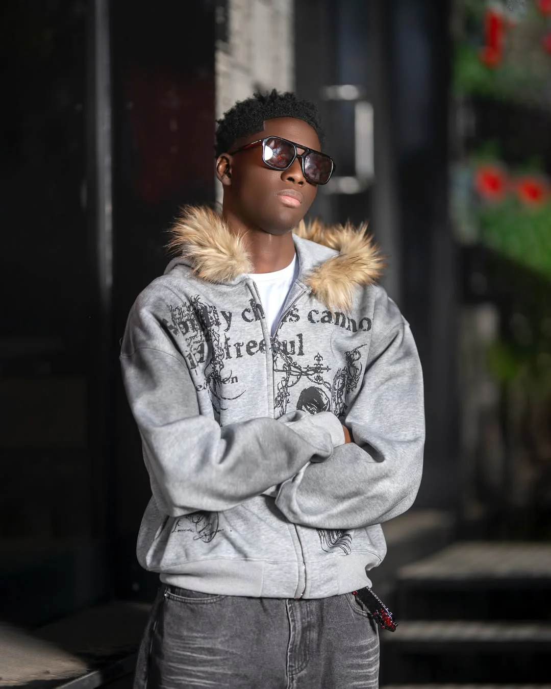 Vintage Zipper Faux Fur Hoodie