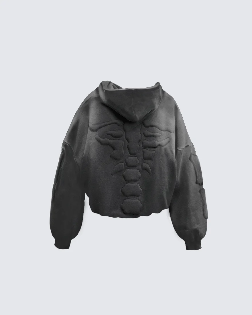 KIIKIO Warm Textured Double-Layer 3D Skeleton Hoodie