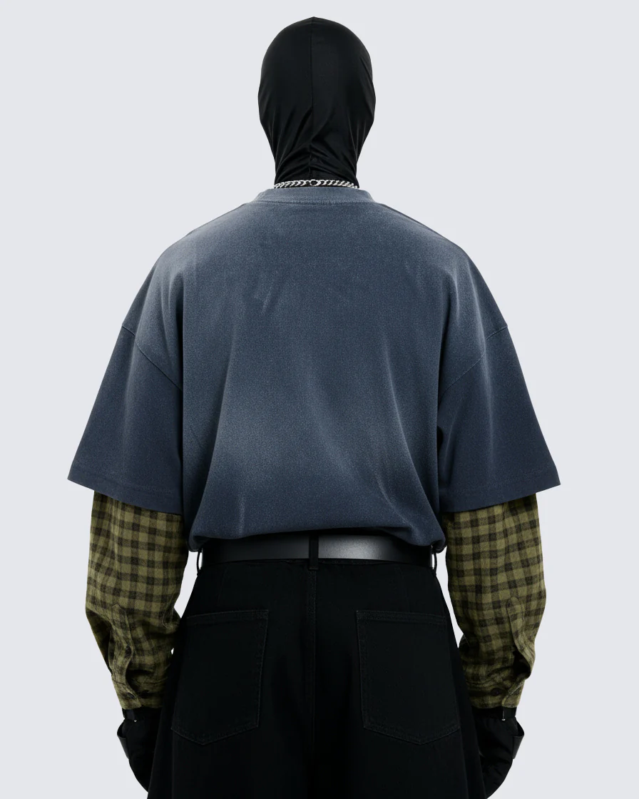 Mock Two-piece Retro Letter Printed Long Sleeve T-shirt