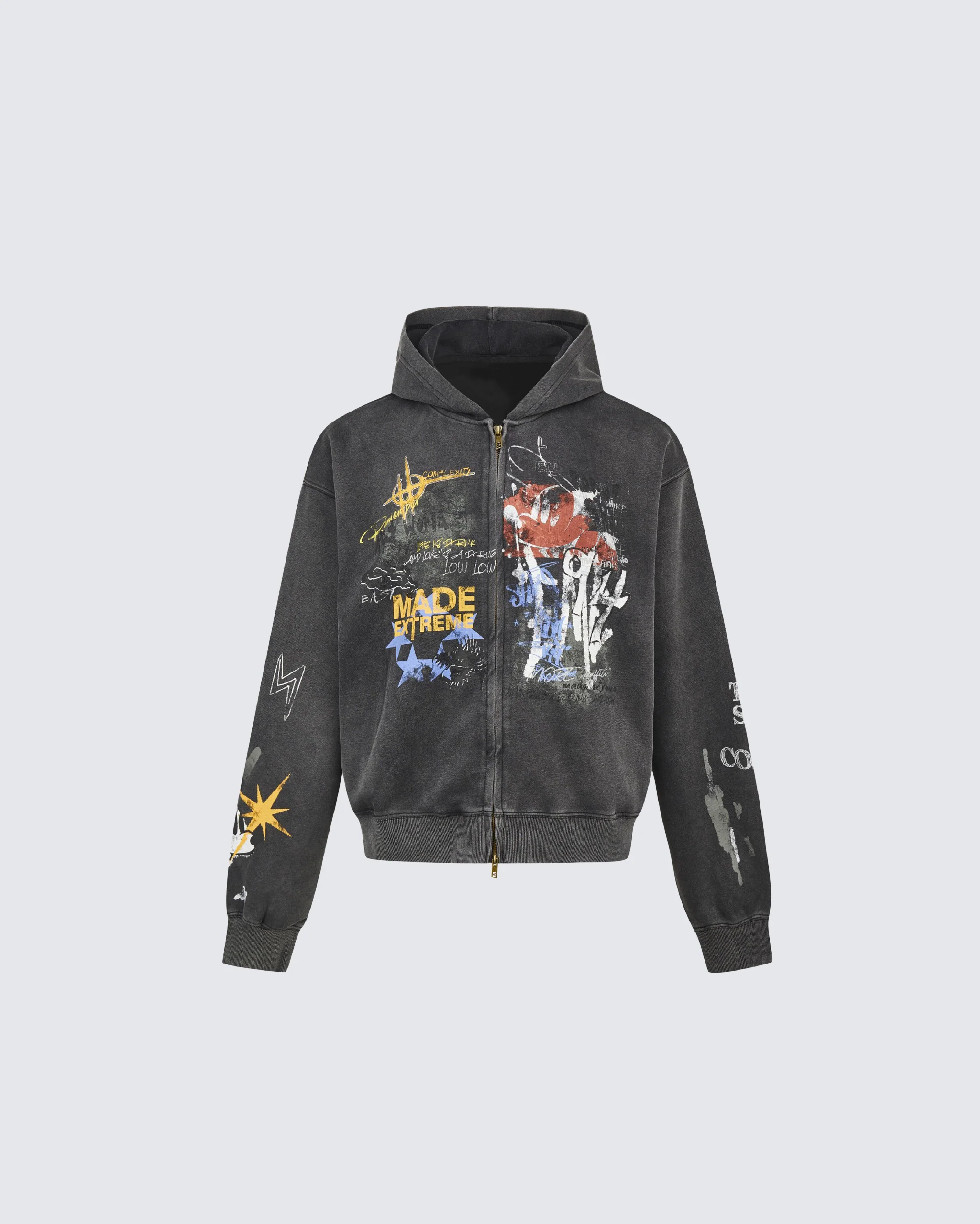American Hip-hop Print Loose Zip-up Hoodie
