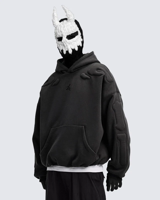 KIIKIO Warm Textured Double-Layer 3D Skeleton Hoodie