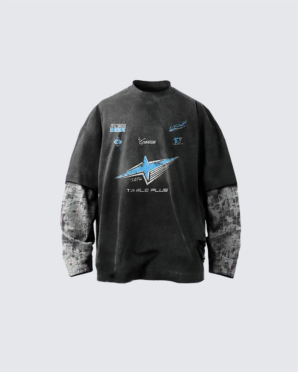 Streetwear Vintage Washed Layered Graphic Hoodie