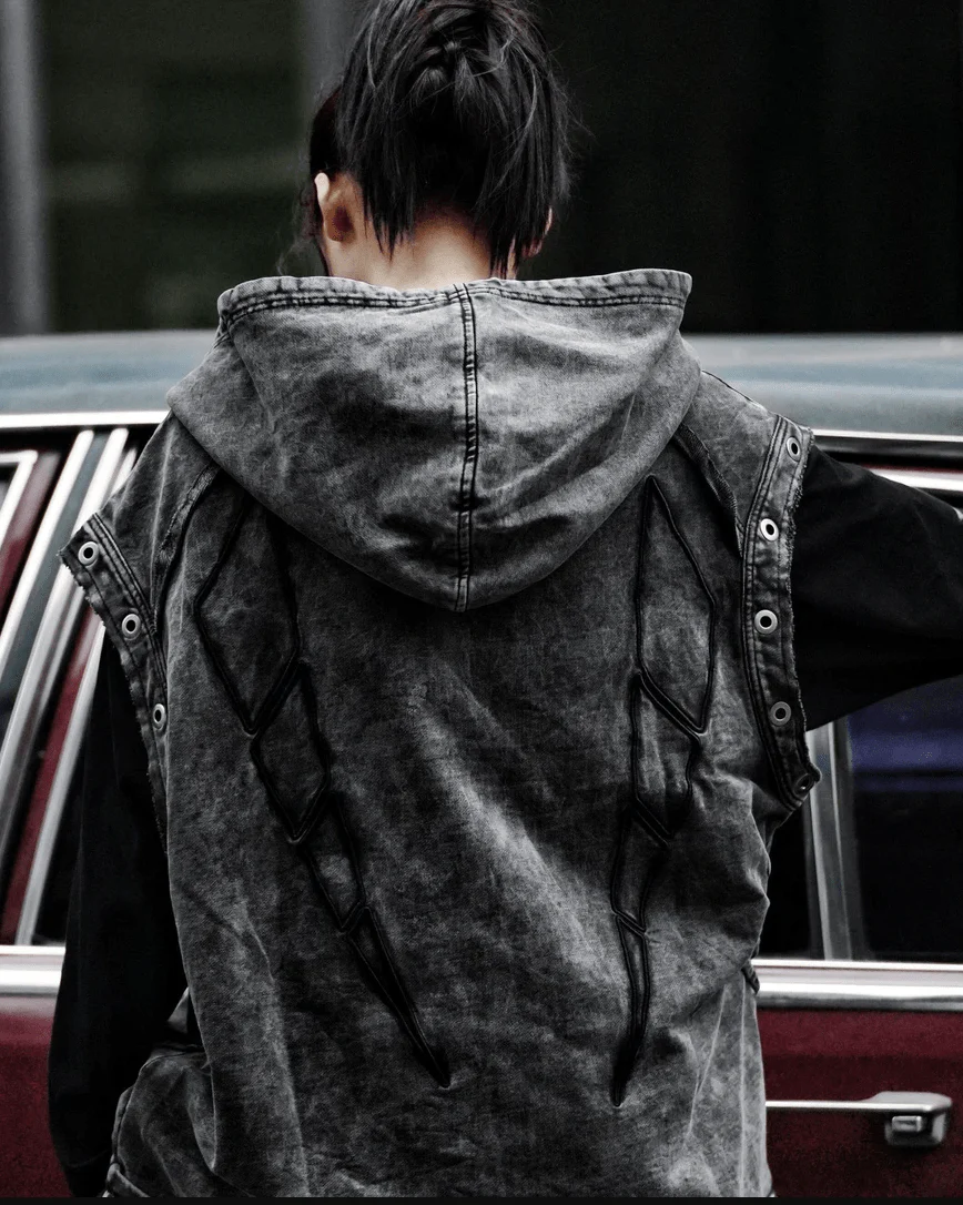 Gothic Distressed Sleeveless Hoodie Vest