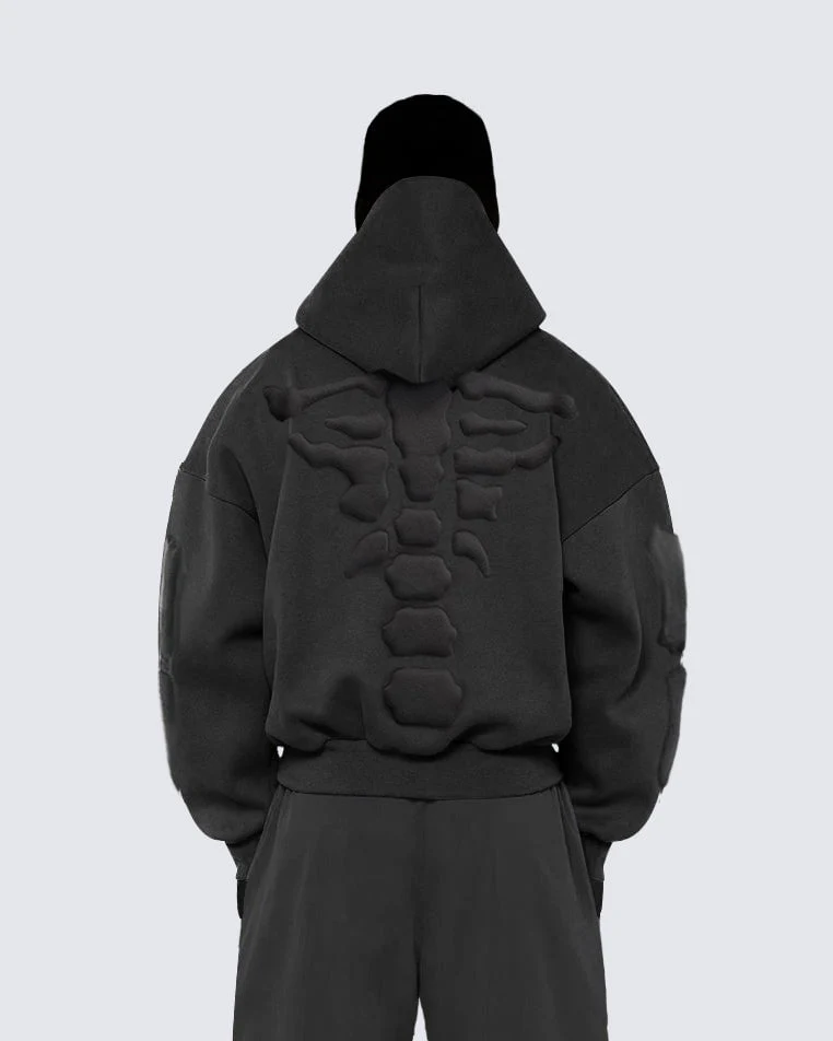 KIIKIO Warm Textured Double-Layer 3D Skeleton Hoodie