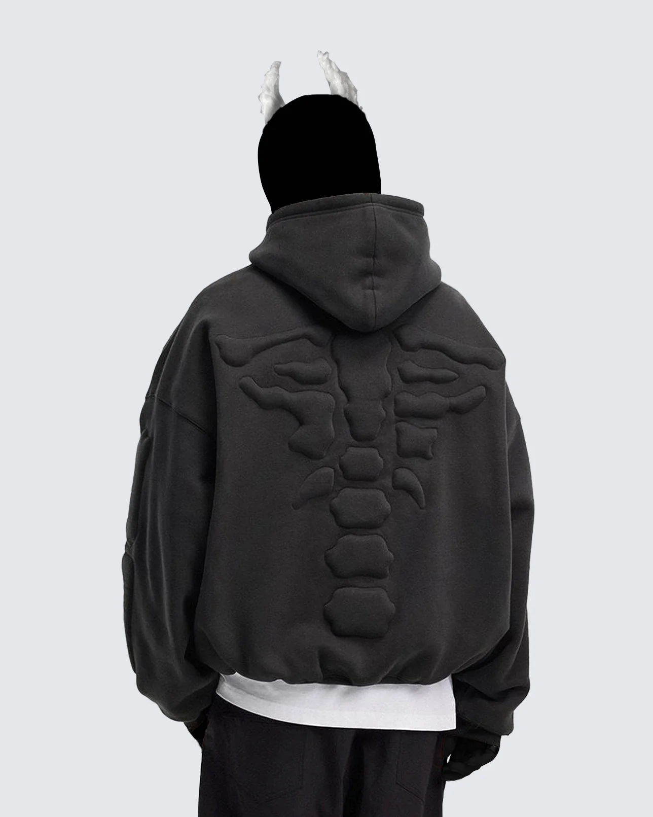KIIKIO Warm Textured Double-Layer 3D Skeleton Hoodie