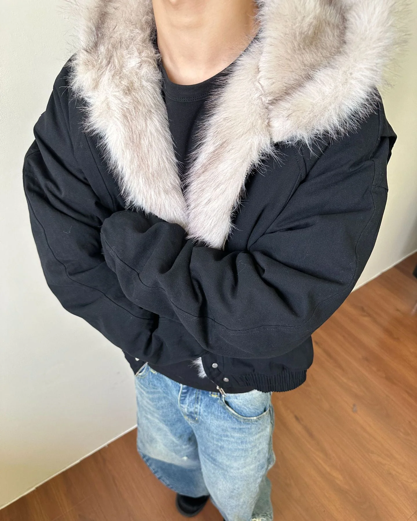 Structured Faux Fur Collar Padded Hooded Jacket