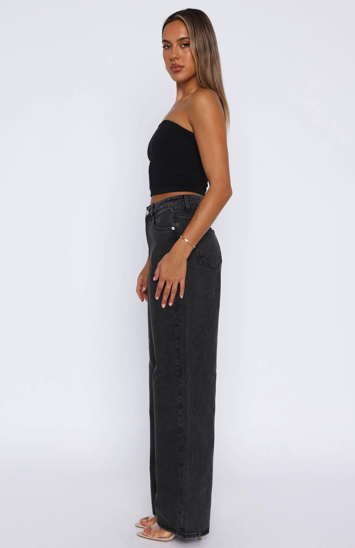 Bring The Style High Rise Wide Leg Jeans Black Acid