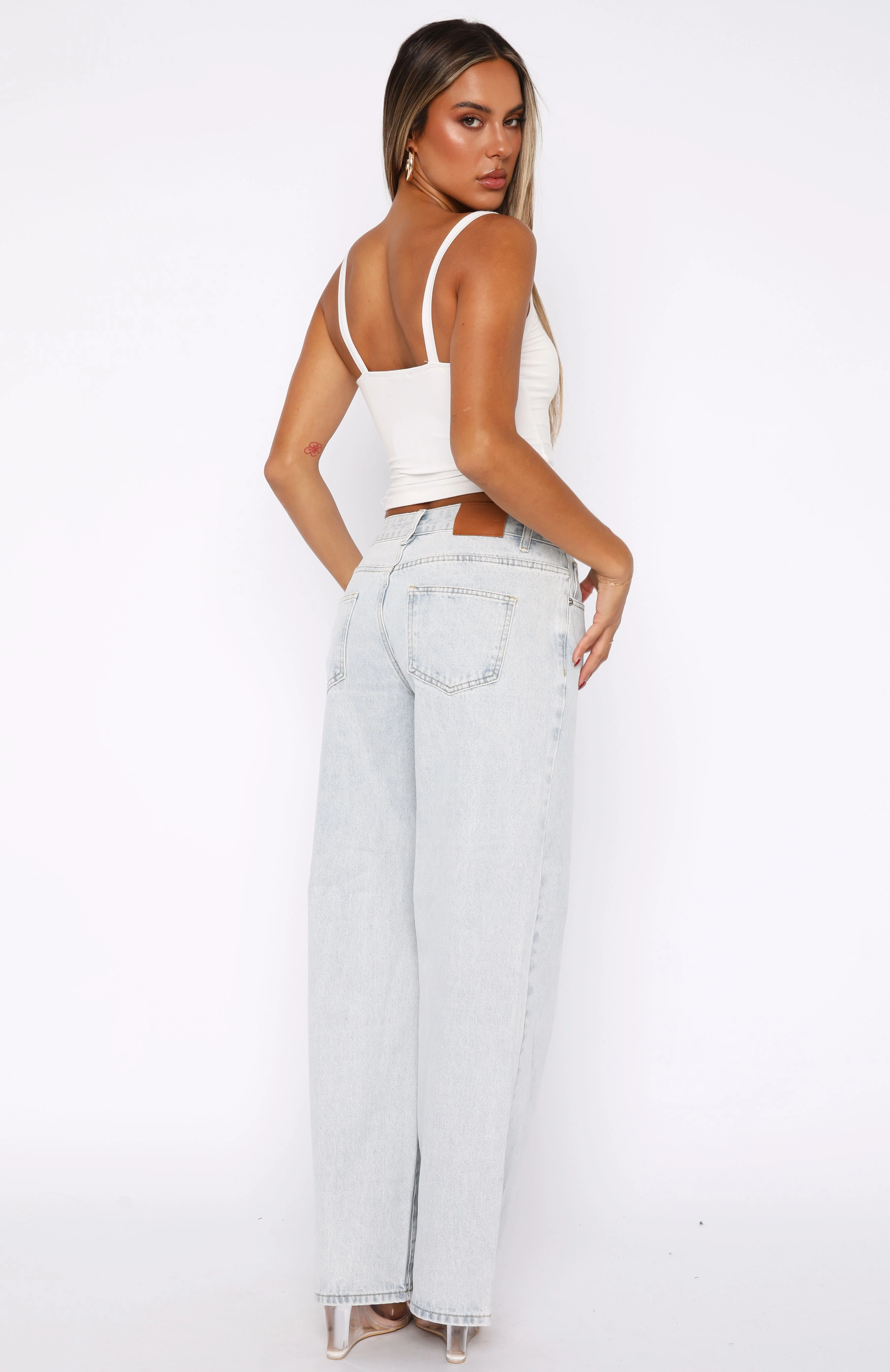 Bring The Style Low Rise Wide Leg Jeans Glacier Blue