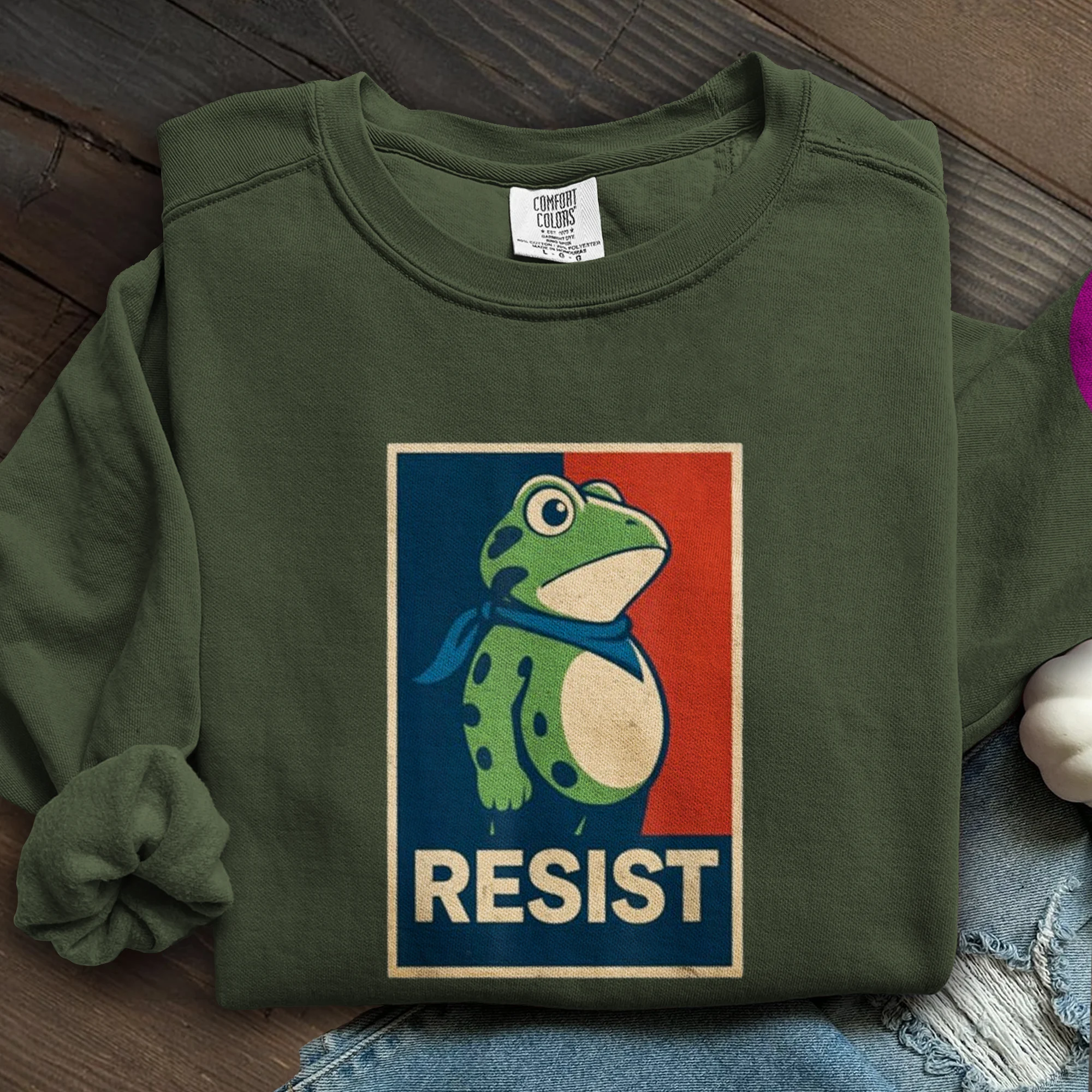 Portland Frog Christmas Art Printed Sweatshirt