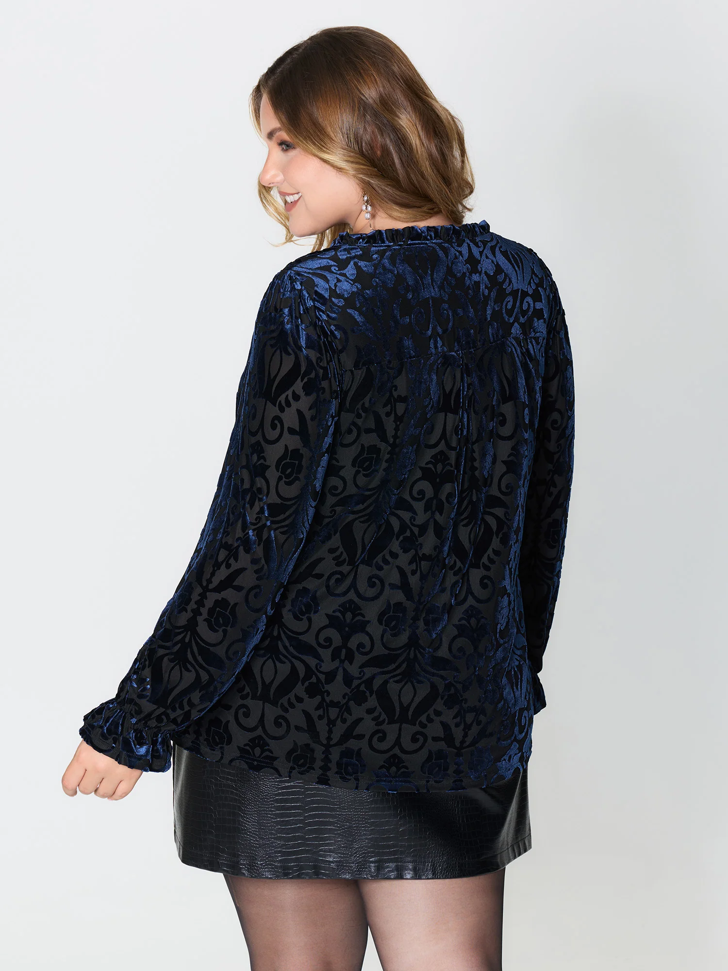 Flocked Semi-Stretch Button Blouse