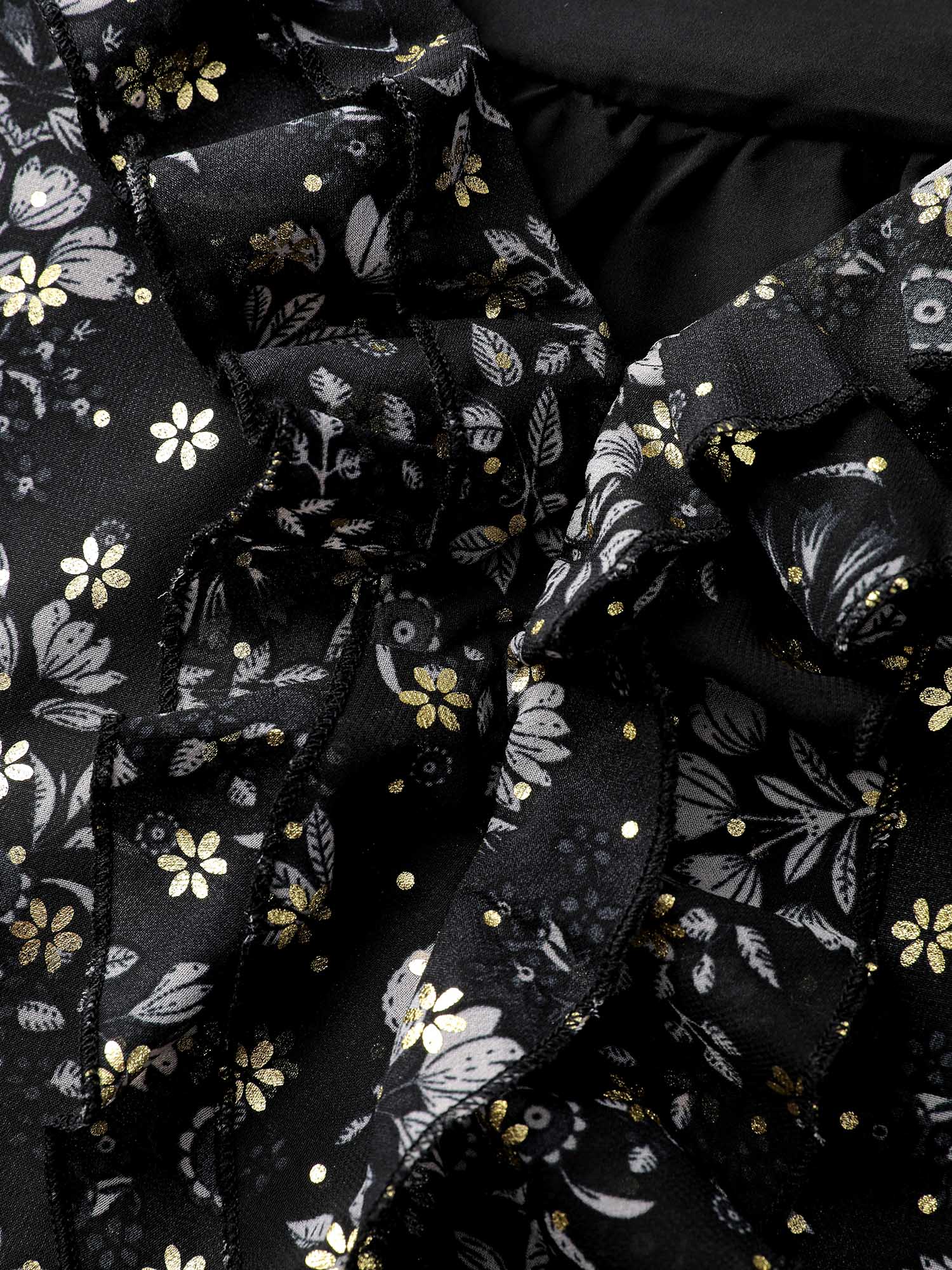 Floral Sequin Ruffled Edge Blouse