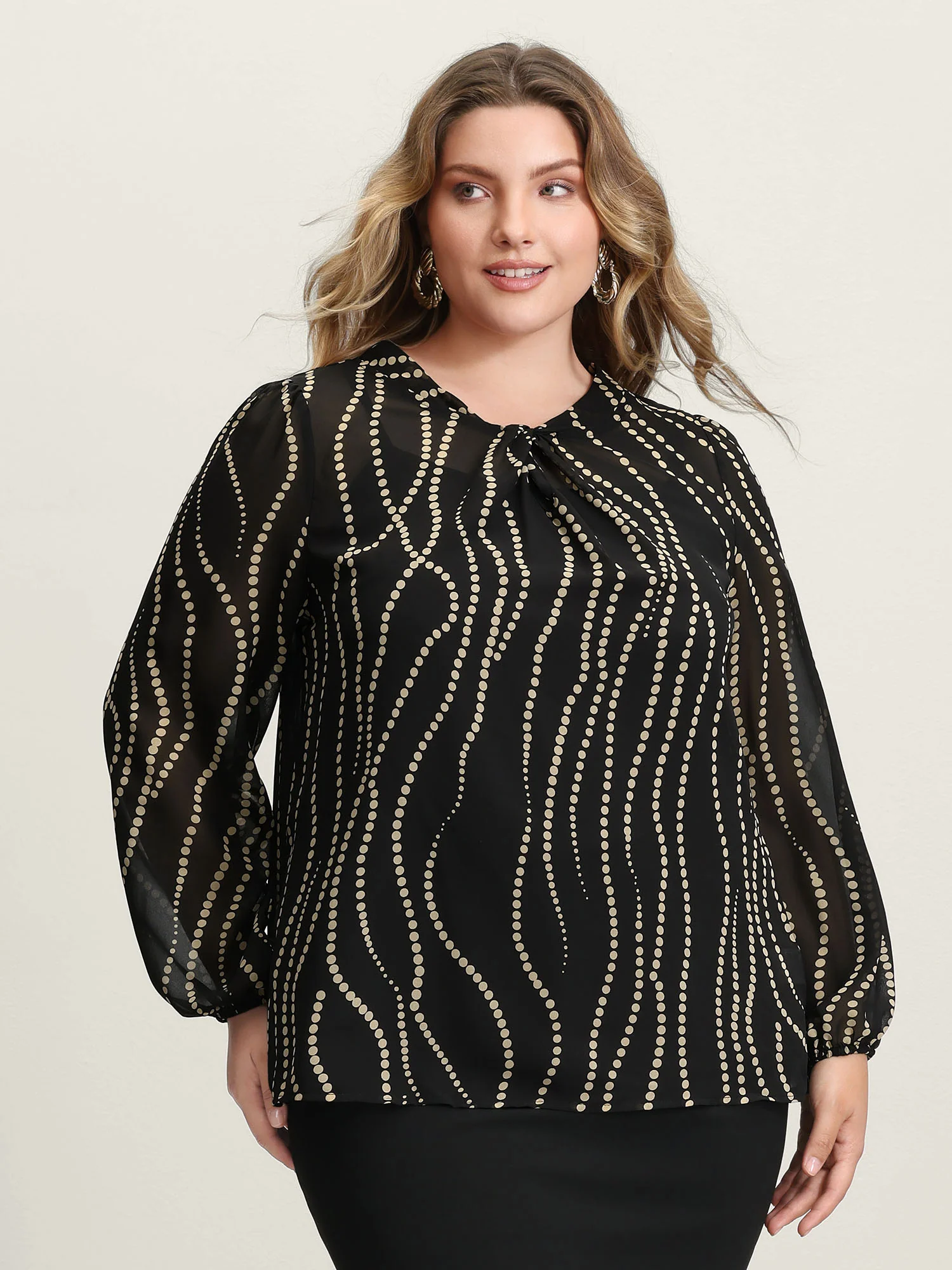 Knotted Neckline Chiffon Print Blouse