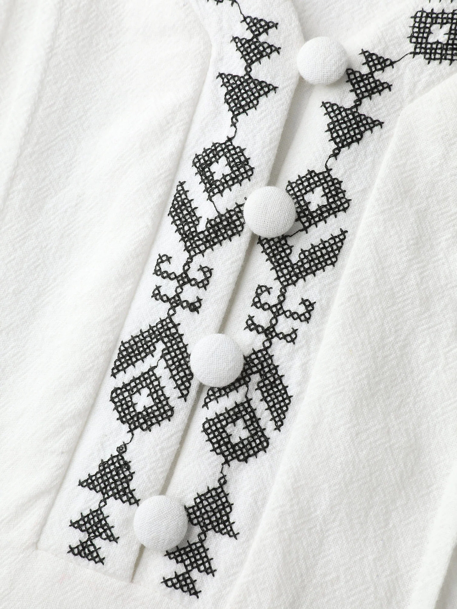 Cotton Boho Embroidery V-Neck Blouse