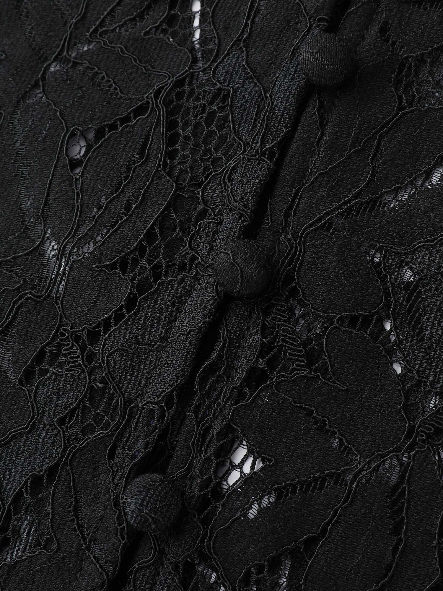 Lace Trim Sheer Ruffled Collar Button Shirt