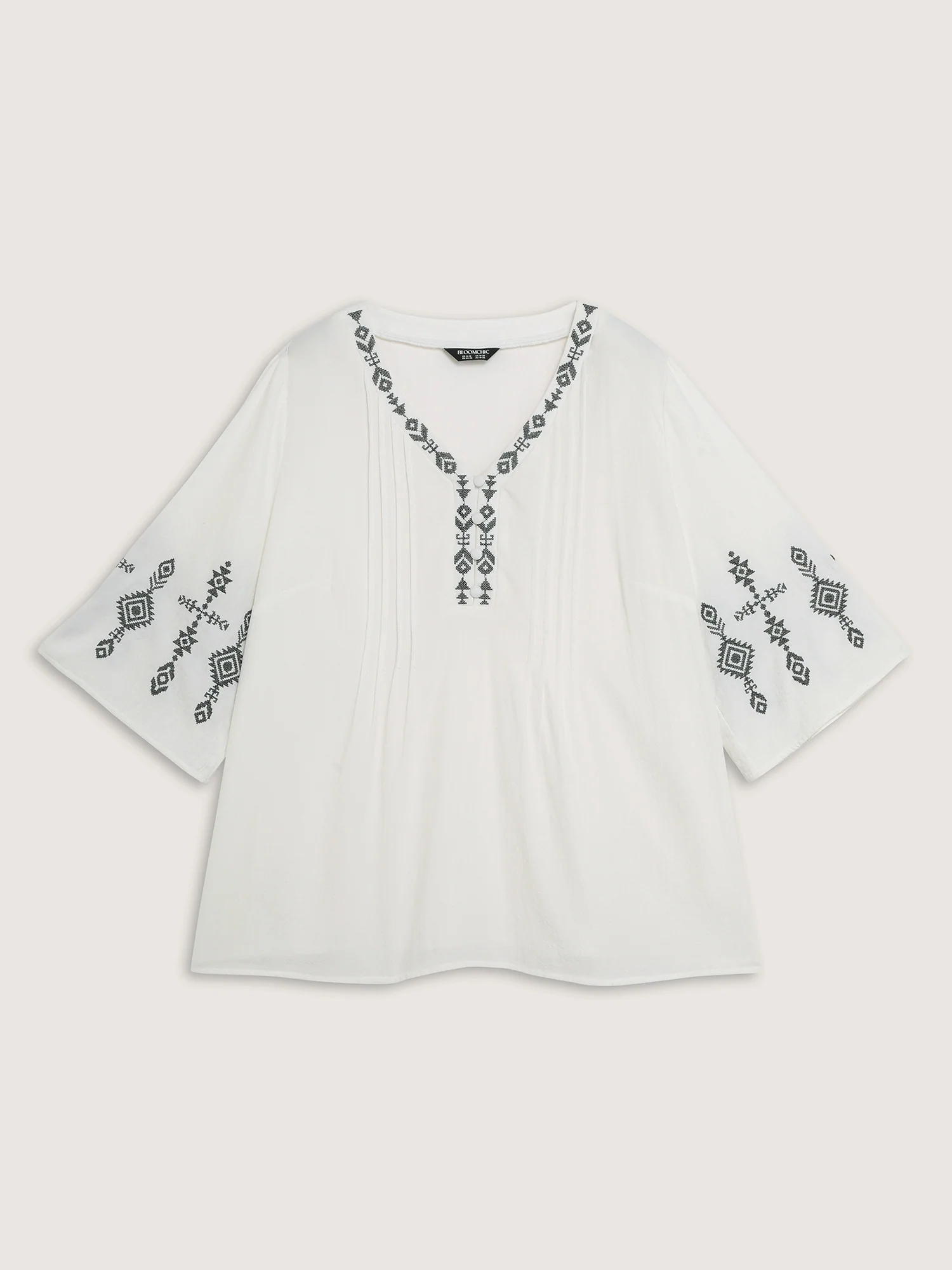 Cotton Boho Embroidery V-Neck Blouse