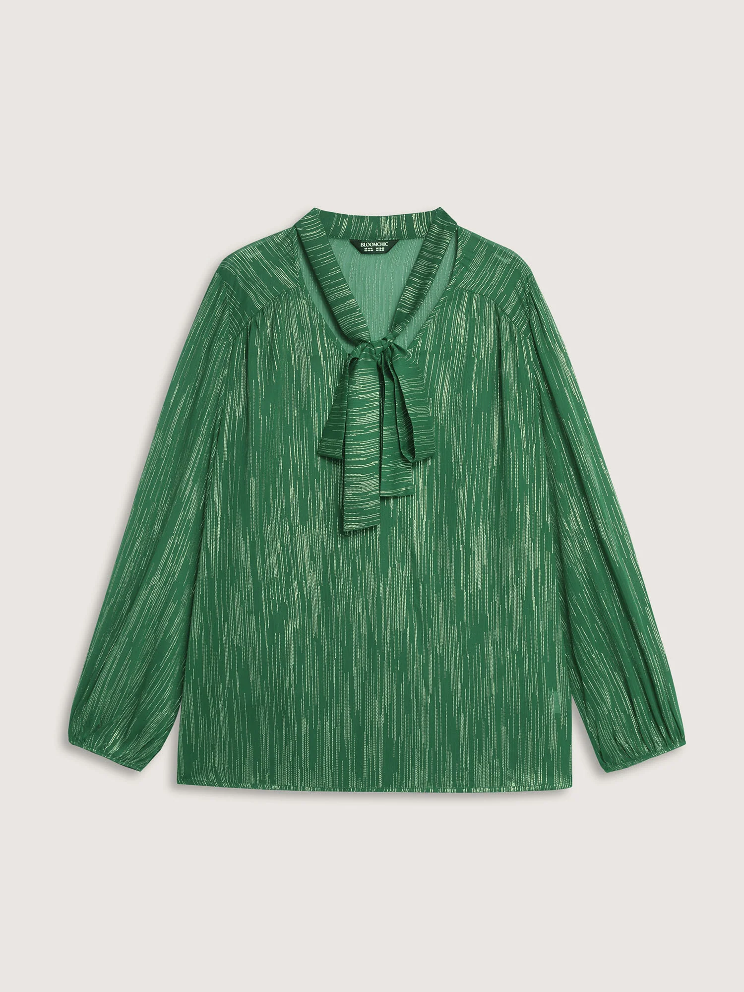 Gold Stamp Sheer Collar-Tie Blouse