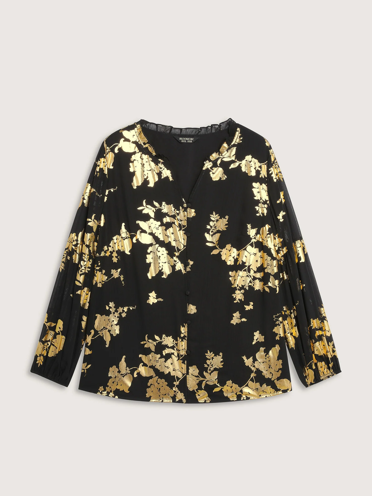Floral Gold Stamp Sheer Button-Down Shirt