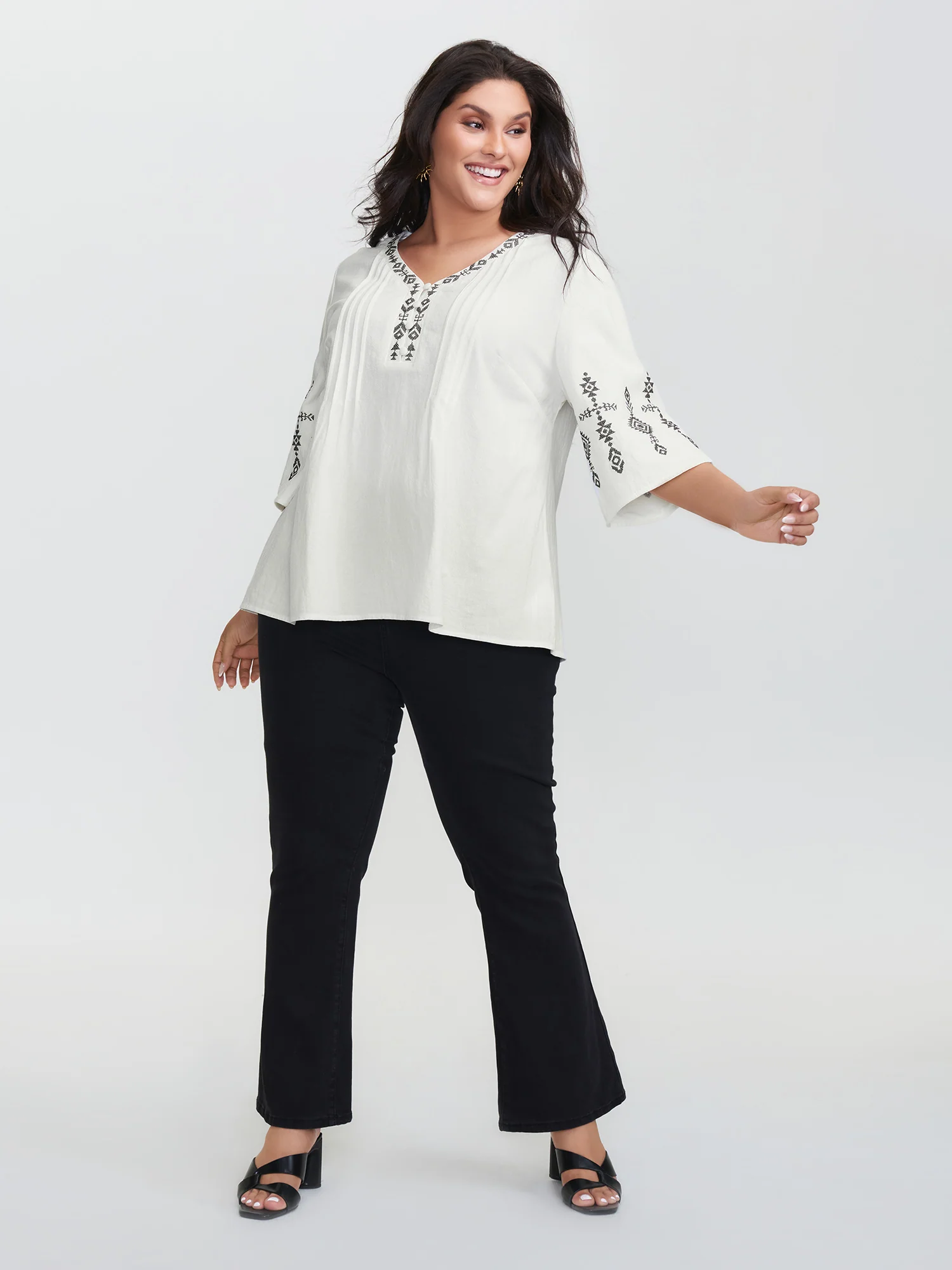 Cotton Boho Embroidery V-Neck Blouse