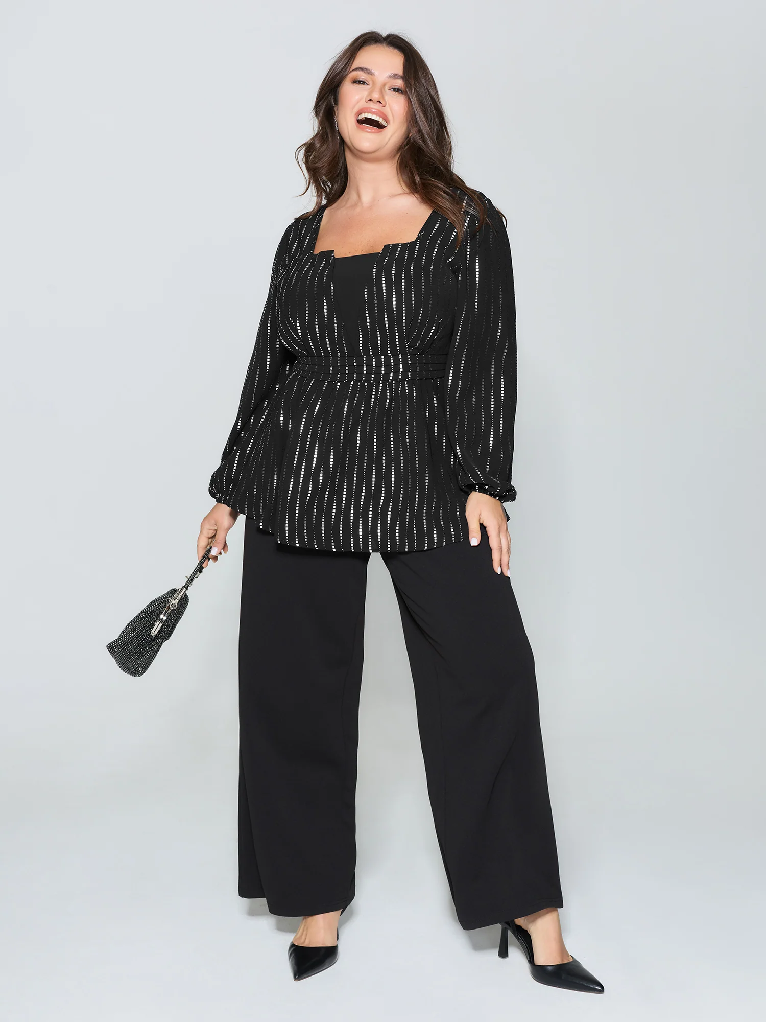 Shimmery Sequin Cinched-Waist Blouse