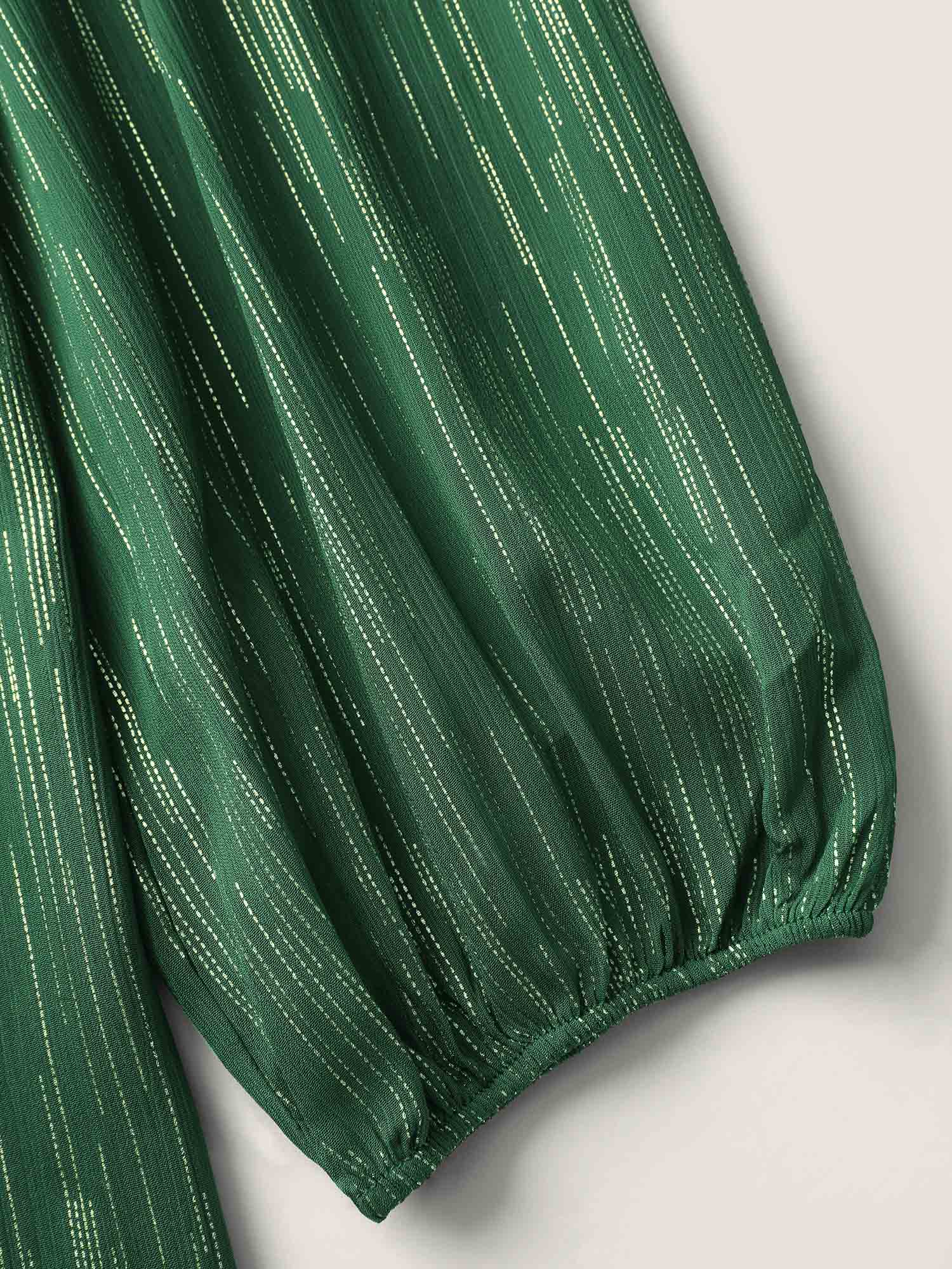 Gold Stamp Sheer Collar-Tie Blouse