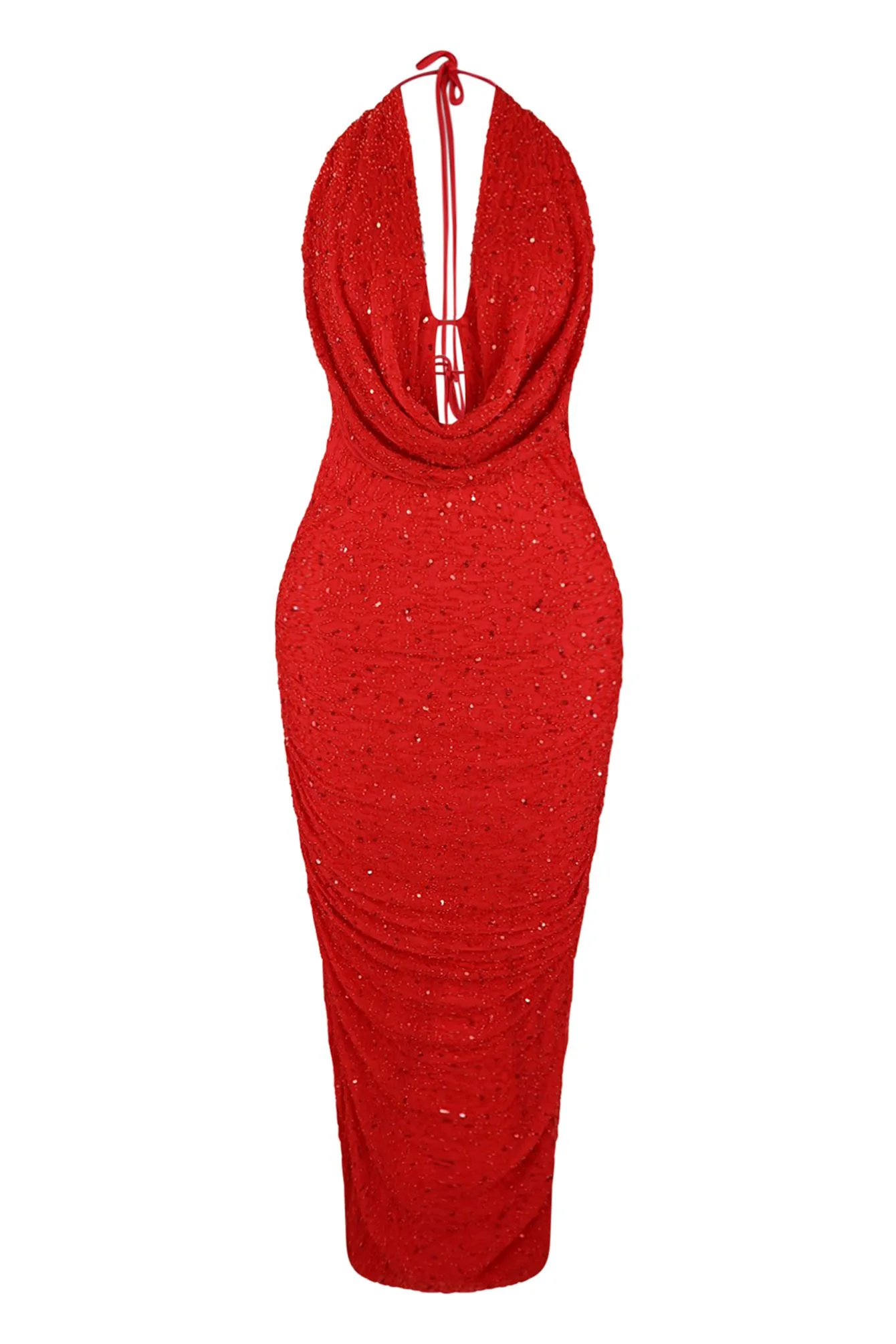 Viva Rhinestone Beaded Halter Maxi Dress