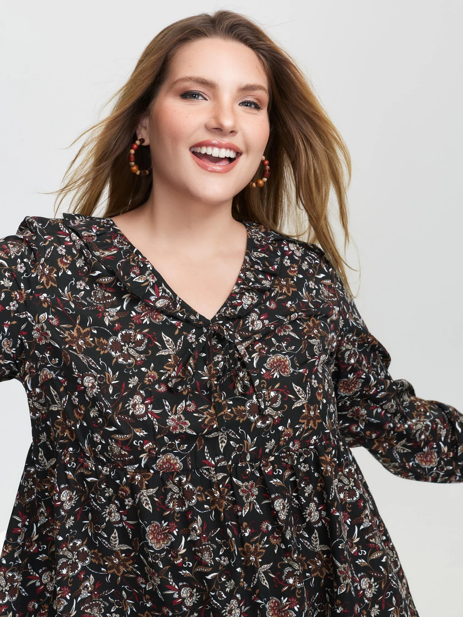 Floral Print Ruffled Neck Blouse