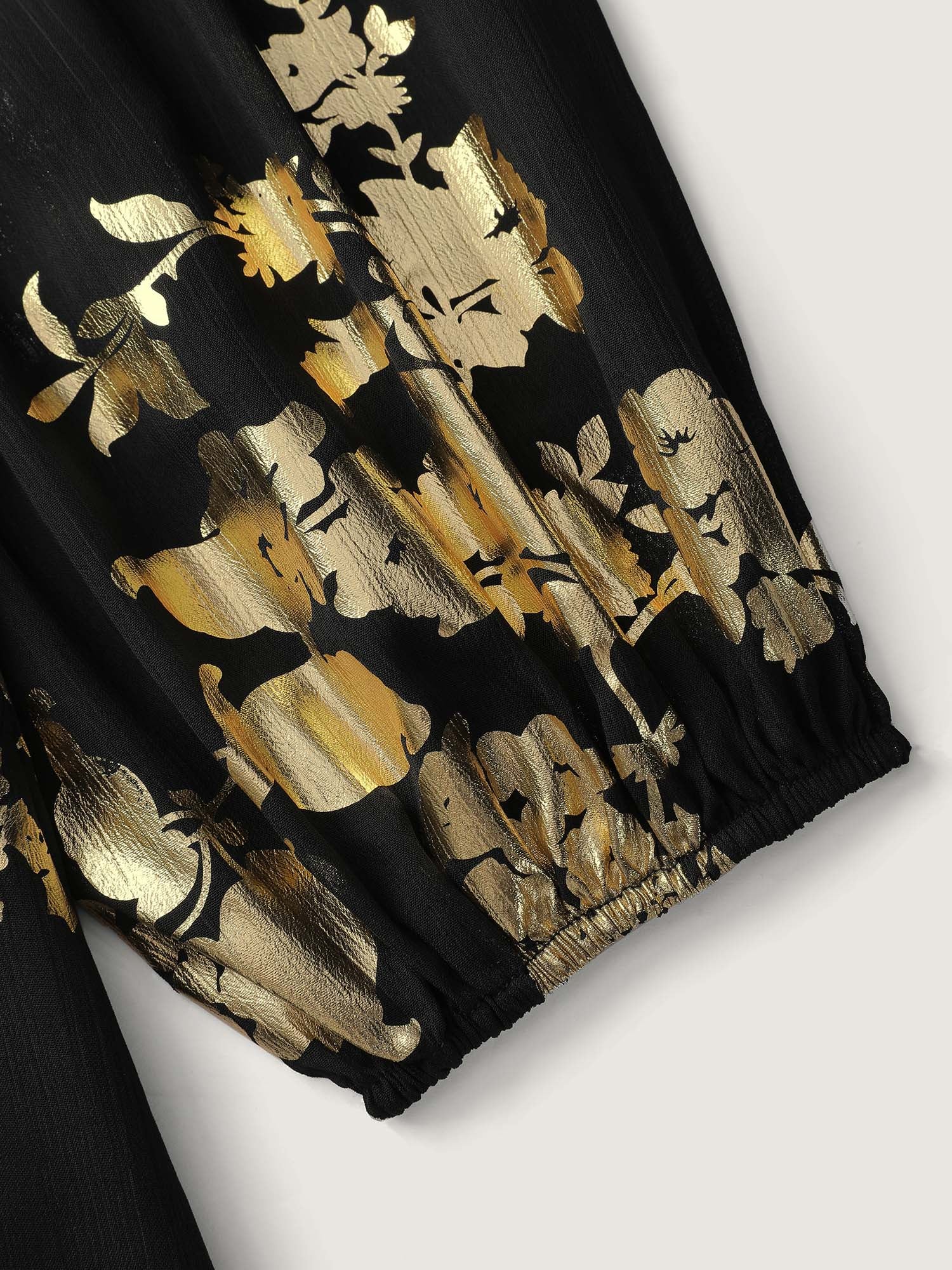 Floral Gold Stamp Sheer Button-Down Shirt