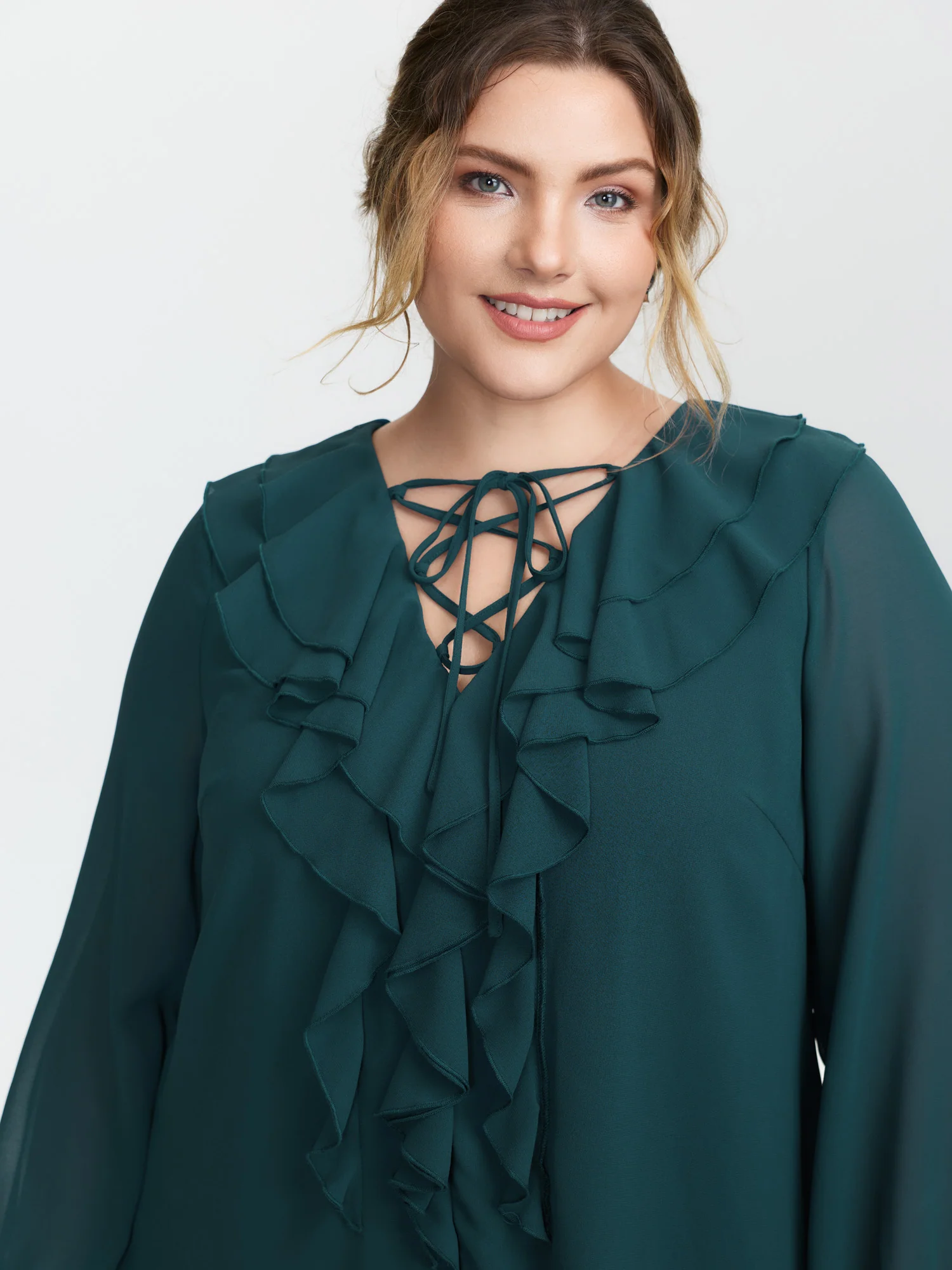Ruffle Trim Cross-Tie Blouse